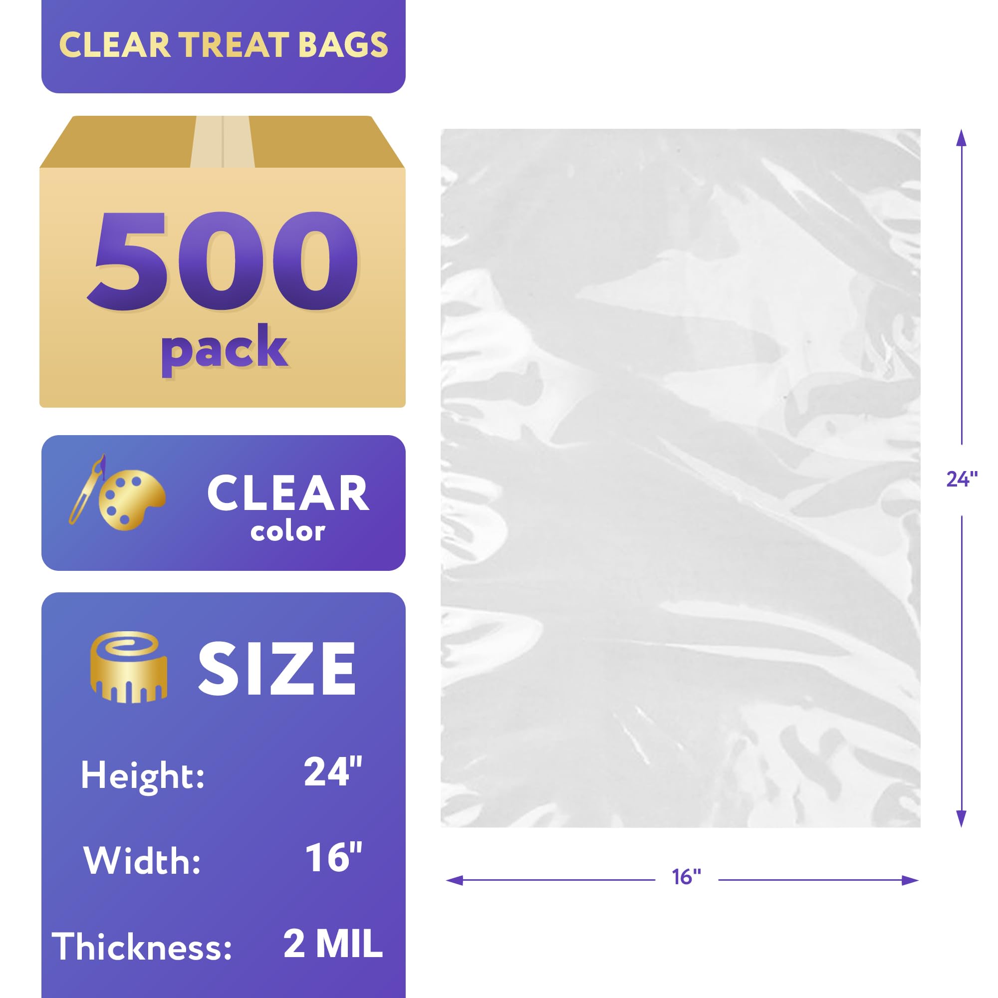 APQ 16x24 Inches Clear Poly Mailers - Pack of 500, 2 Mil Thick Waterproof Shipping Bags with Open Top | Perfect for Ecommerce, Small Items Packaging & Mailing Envelopes
