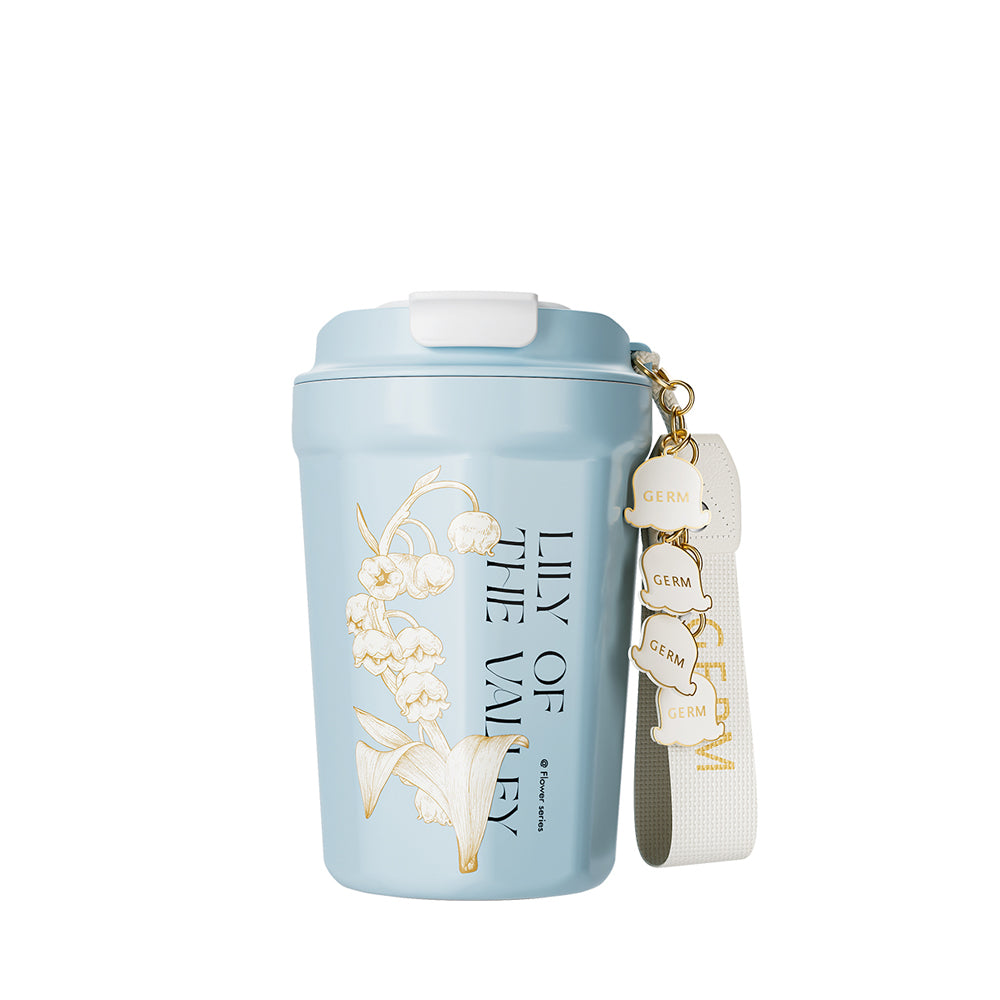 GERM Lily of The Valley Insulated Stainless Steel Water Bottle 390ml (13.2oz) - Leakproof & BPA-Free - Perfect for Hiking, Gym & Outdoor Activities - Blue