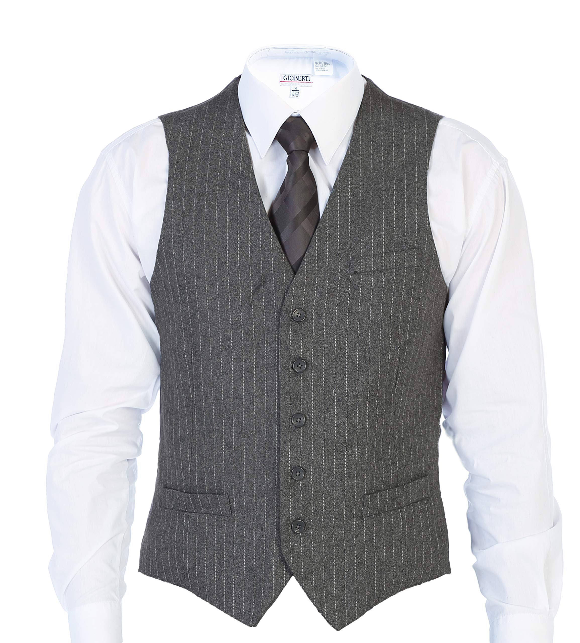 Gioberti Men's 5-Button Wool Blend Tweed Vest with Pinstripe Design - Perfect for Weddings, Business Meetings & Formal Occasions