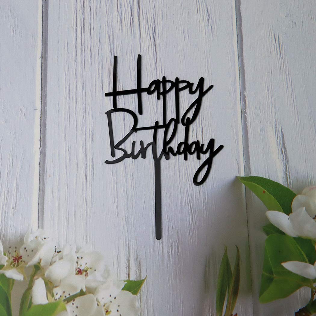 Elegant Black Acrylic Happy Birthday Cake Topper - Perfect for Birthday Party Decorations, Wedding, Anniversary & Special Celebrations