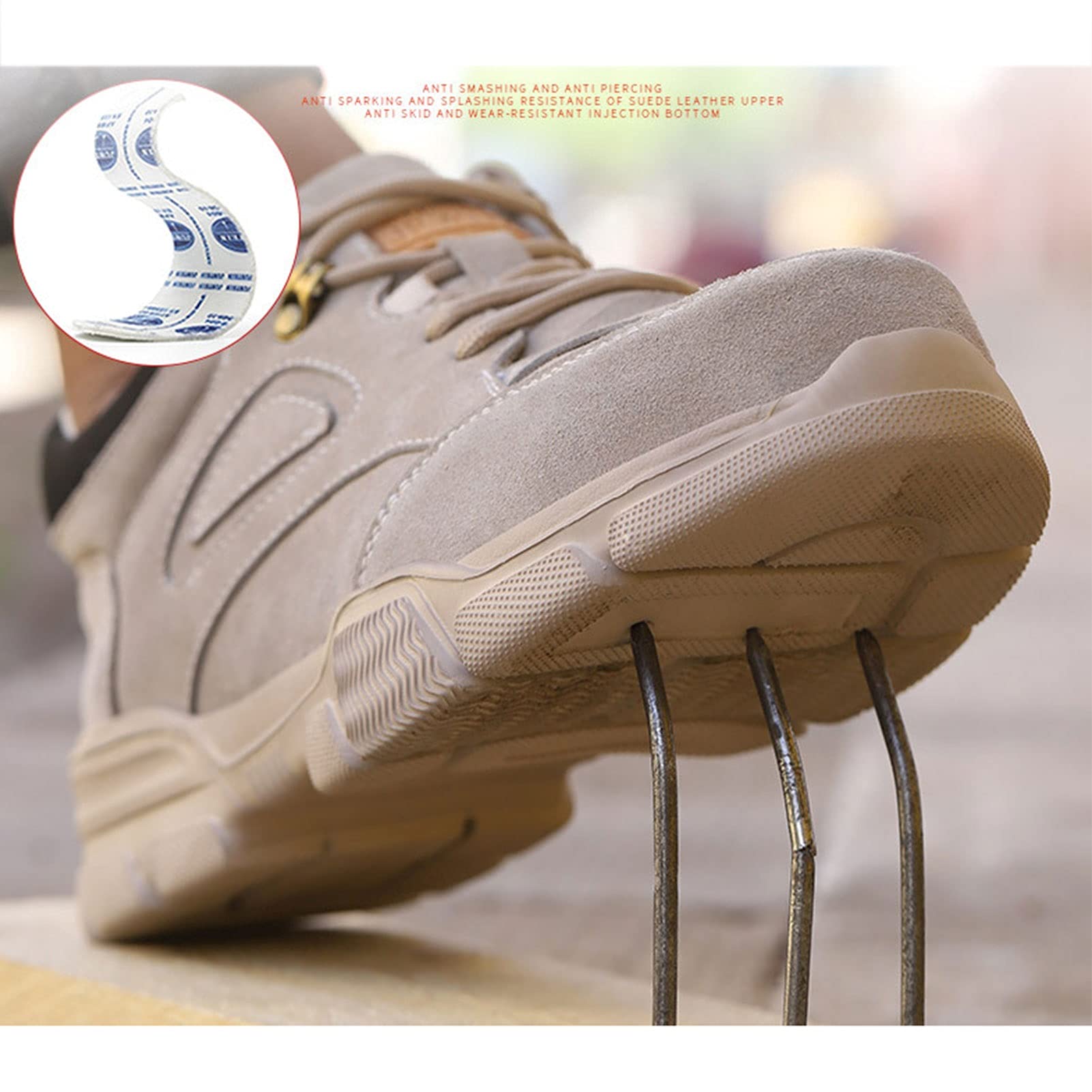 **Men's & Women's Steel Toe Safety Shoes - Lightweight Non-Slip Work Boots for Construction, Warehouse & Industrial Use (Beige, Size 47)**