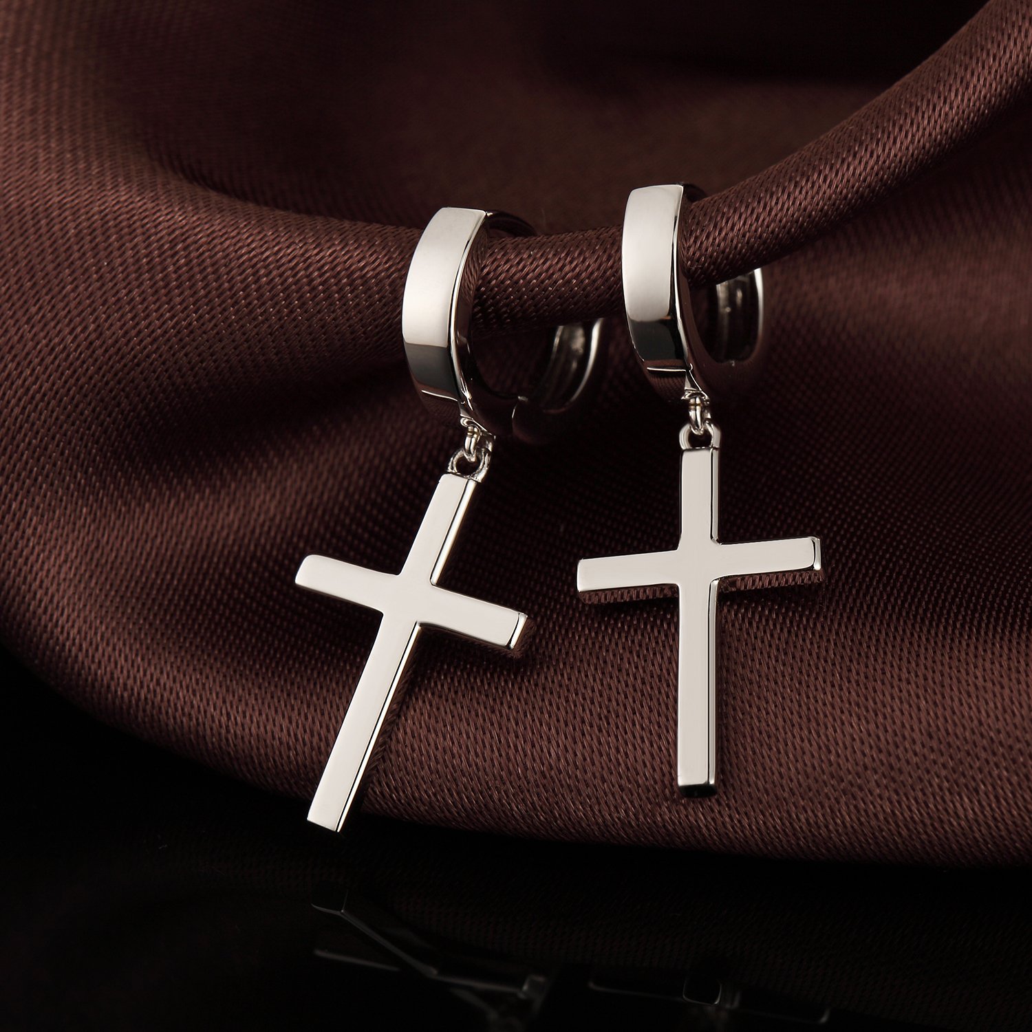 S925 Sterling Silver Cross Earrings for Women & Men - Hoop & Dangle Cross Earrings in Silver, Black, Gold & Rose Gold | Unisex Religious Jewelry for Church, Parties & Everyday Wear