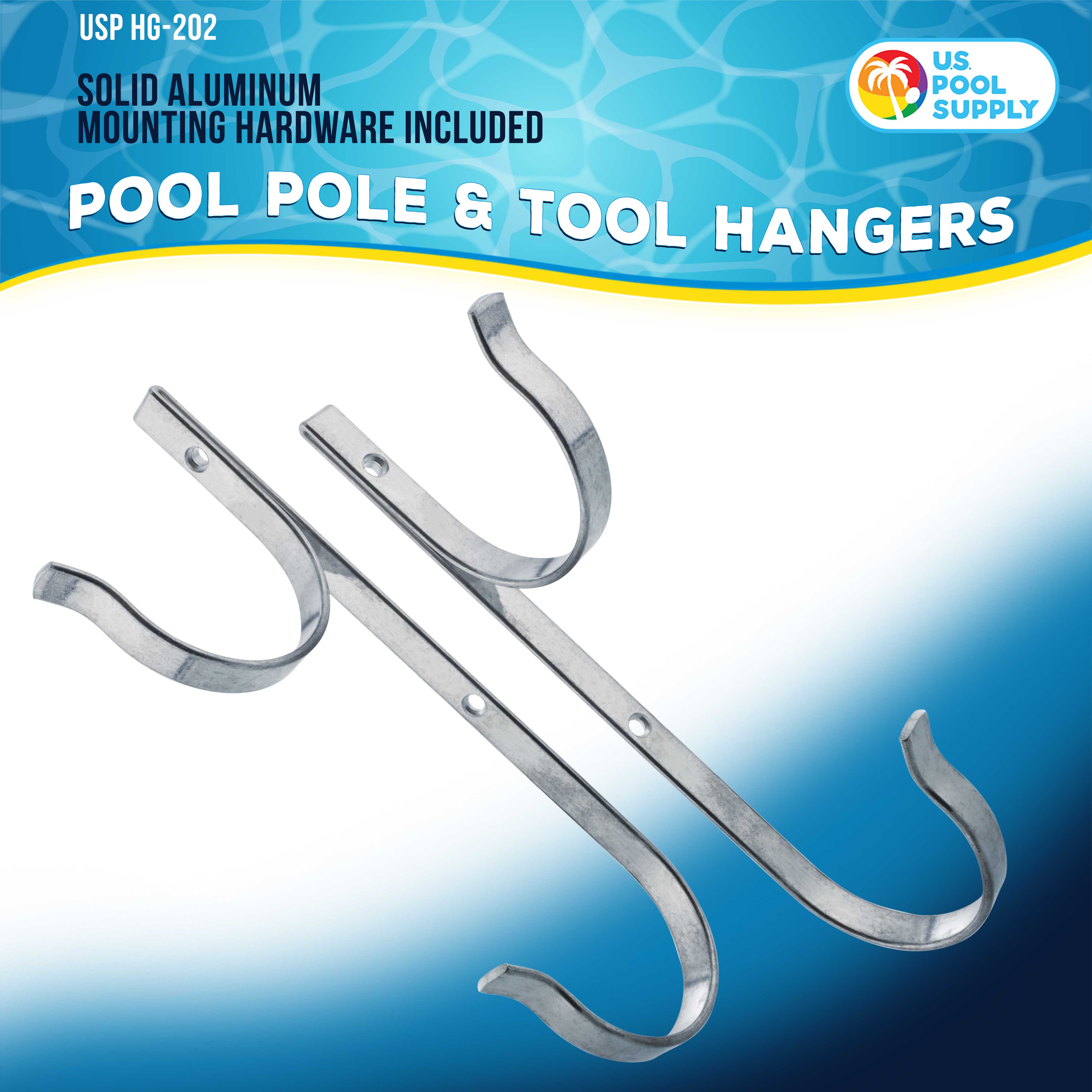 U.S. Pool Supply® Set of 2 Durable Aluminum Pool Hangers for Telescopic Poles - Perfect for Storing Pool Nets, Vacuums, Hoses & Accessories | Ideal for Pool Maintenance & Backyard Organization