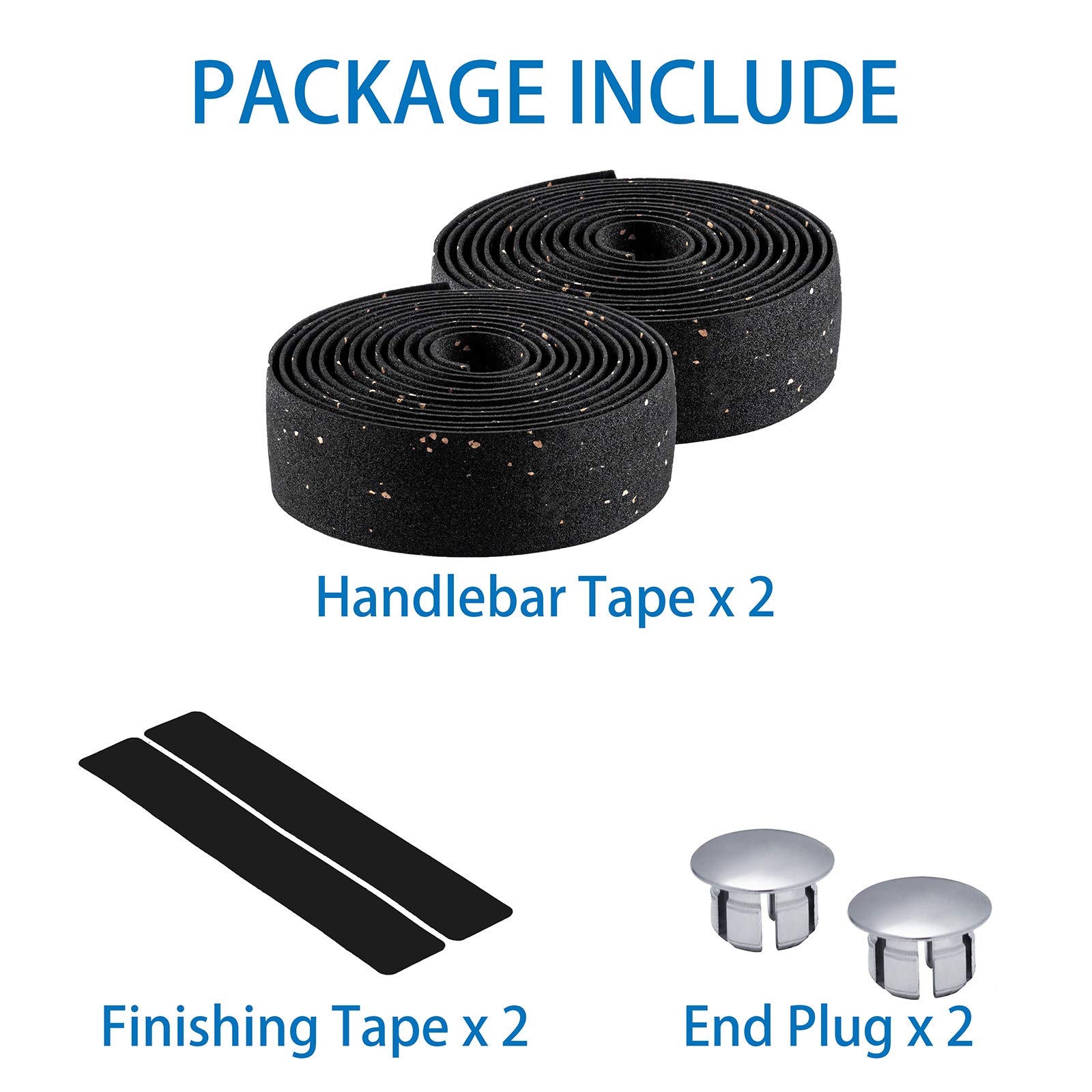 Premium Cork & EVA Bike Handlebar Tape - 2 Rolls Black | Non-Slip Cycling Handlebar Wraps for Road Bikes | Comfortable Grip for Long Distance Riding & Commuting
