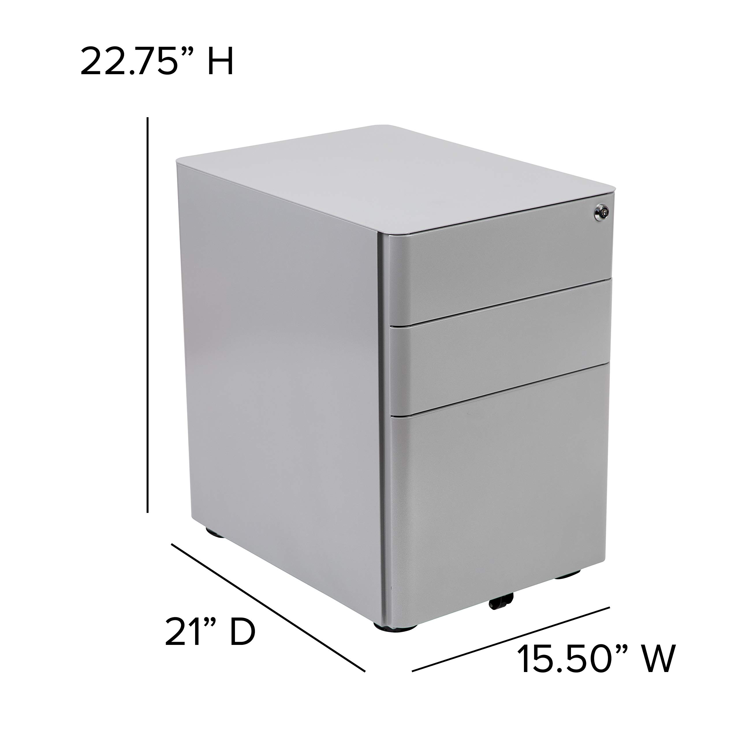 EMMA + OLIVER Modern 3-Drawer Locking File Cabinet with Wheels - Gray Storage Organizer for Office, Home, or Classroom Use
