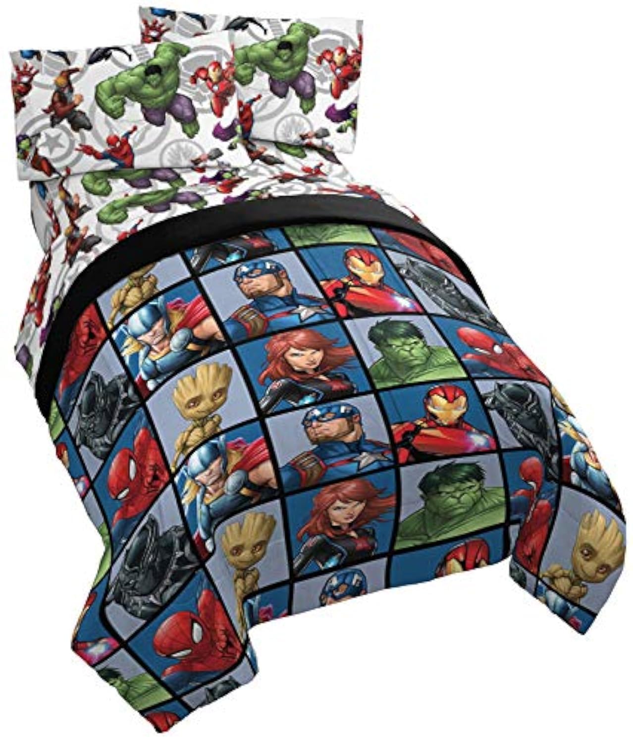 Jay Franco Marvel Avengers Team 5-Piece Full Bedding Set - Super Soft Fade-Resistant Polyester Comforter & Sheet Set (Official Licensed Marvel Product) - Perfect for Kids' Bedrooms, Dorm Rooms & Superhero Themed Decor