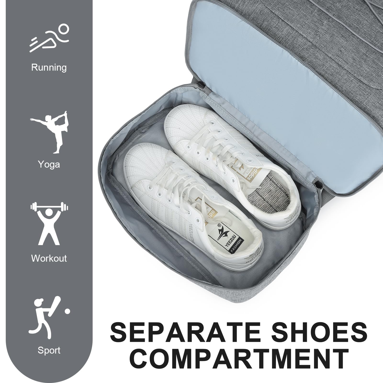 seyfocnia Gym & Travel Backpack for Men & Women - Lightweight Water-Resistant Sports Backpack with Shoe Compartment - Perfect for Workout, Travel & Daily Use - Casual Daypack in Grey