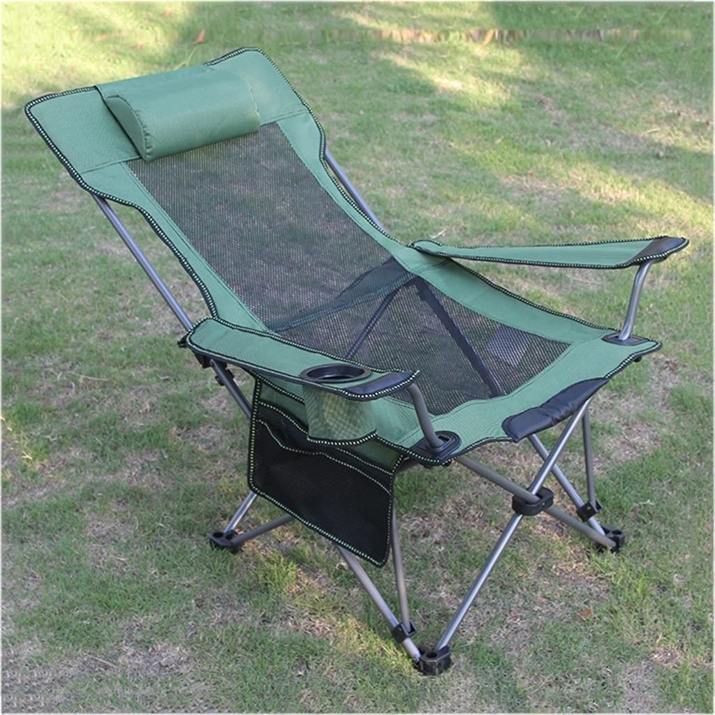 Heavy Duty Folding Lounge Chair for Beach, Camping, Outdoor & Lawn - Portable with Cup Holder & Carry Bag - Perfect for Hiking, Fishing, Spectator Sports (Green) - Ideal for Backyard Relaxation, Beach Vacations & Outdoor Adventures