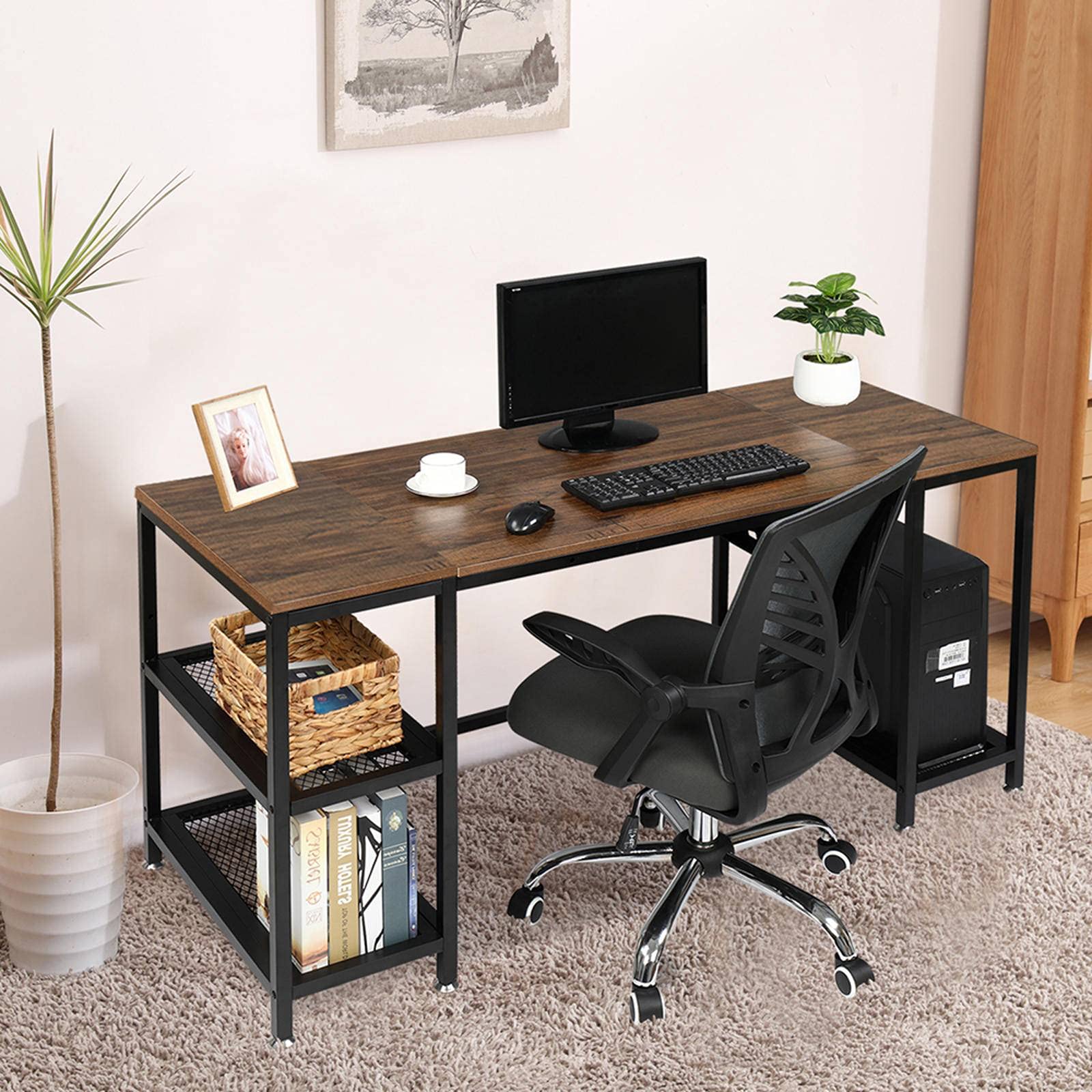 XULIANYI FCH Study Computer Desk - Home Office Writing Desk with Tiger Wood Finish, Perfect for Work, Study & Gaming Spaces
