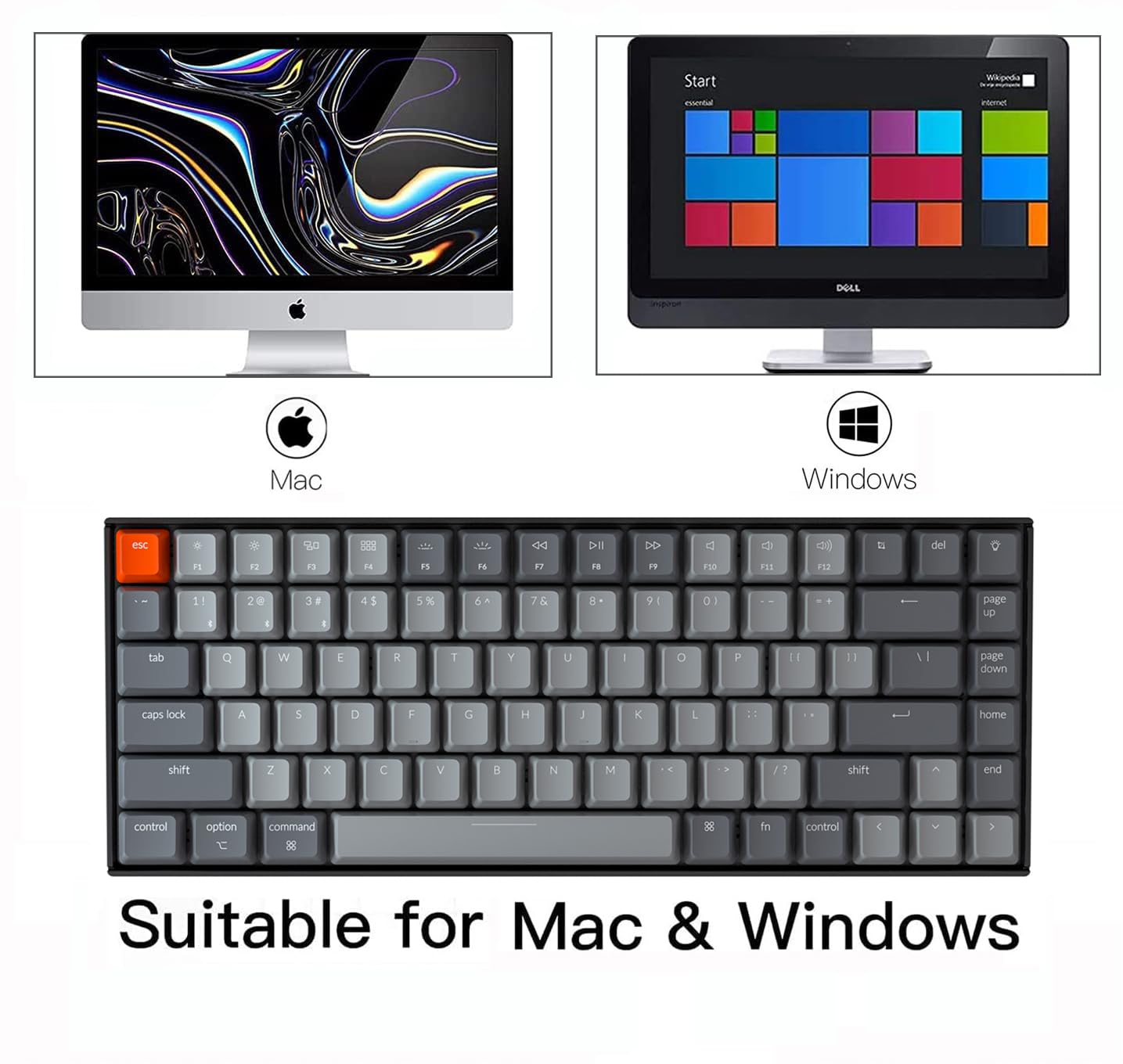 Keychron K2 Wireless Bluetooth/USB Wired 84-Key Compact Mechanical Gaming Keyboard - Gateron G Pro Brown Switches, White LED Backlight, N-Key Rollover for Mac & Windows (Plastic Frame, Version 2) - Perfect for Office Work, Gaming & Programming
