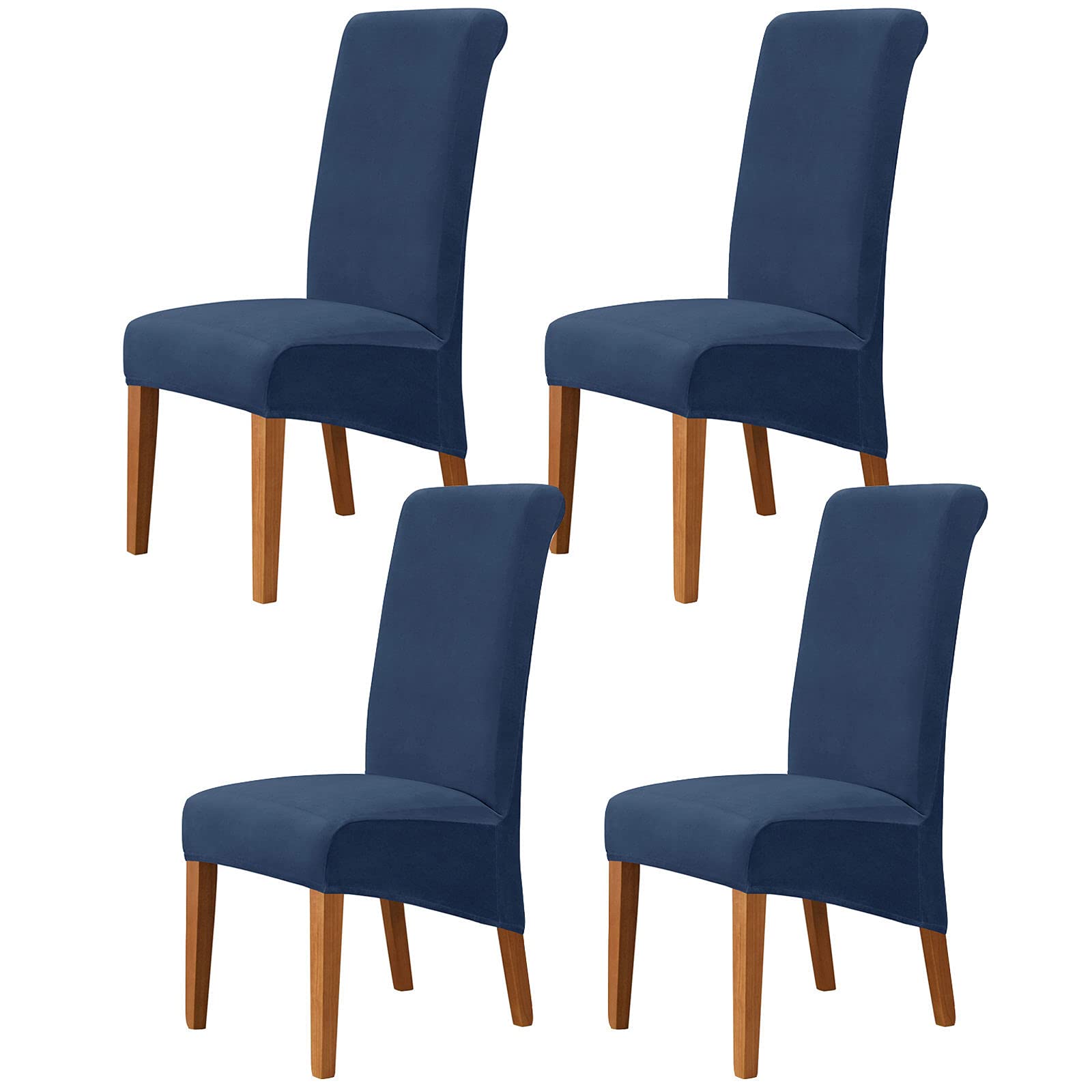 Luxury Stretch Velvet Dining Chair Covers - Non-Slip Oversized Slipcovers for Dining Room Chairs, Soft Chair Protectors (Set of 4, Navy Blue) | Perfect for Formal Dining, Home Decor & Furniture Protection