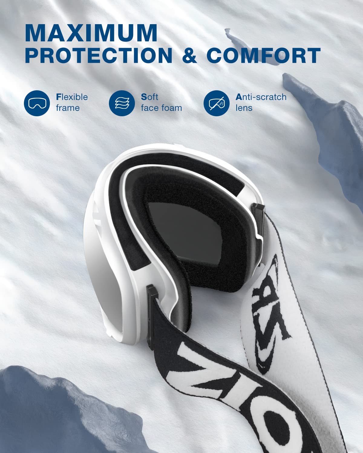 ZIONOR Lagopus Ski & Snowboard Goggles - UV Protection Anti-Fog Snow Goggles for Men, Women & Youth - VLT 8.6% White Frame with Silver Lens - Perfect for Skiing, Snowboarding & Winter Sports