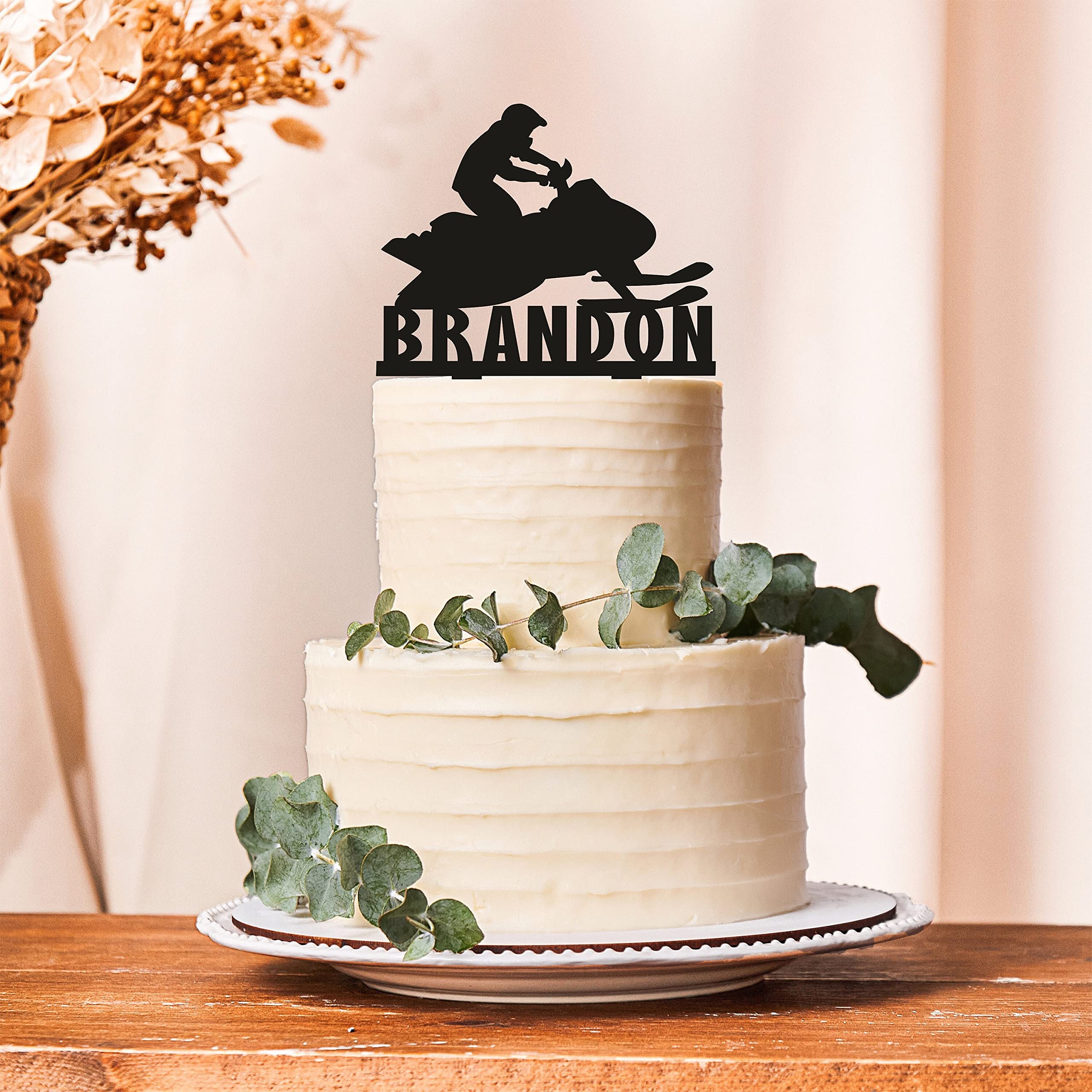Personalized Snowmobile Cake Topper - Gold & Silver Birthday Cake Decorations for Snowmobile Lovers - Perfect for Winter Themed Parties & Special Occasions