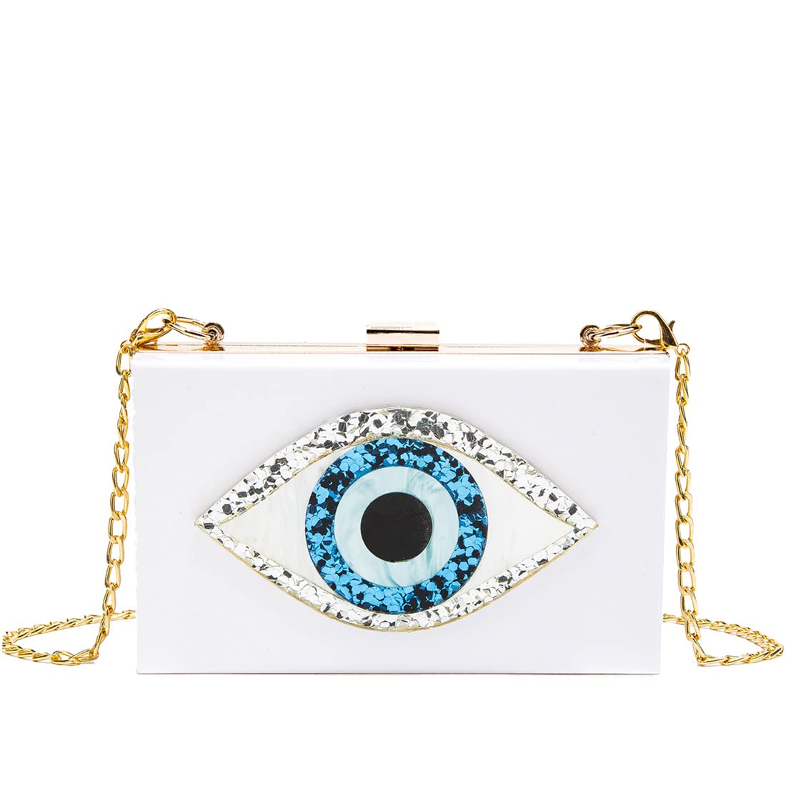 **LETODE Women's Evil Eye Acrylic Clutch Purse - Glitter Evening Bag with Chain, Shoulder & Crossbody Strap - Perfect for Parties, Weddings & Night Out**