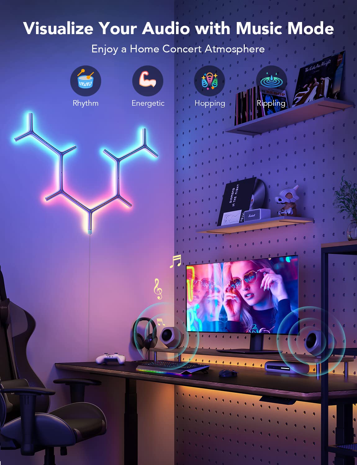 Govee Glide RGBIC LED Wall Lights - Smart Wi-Fi Gaming Lights with Music Sync for Gaming Room Setup