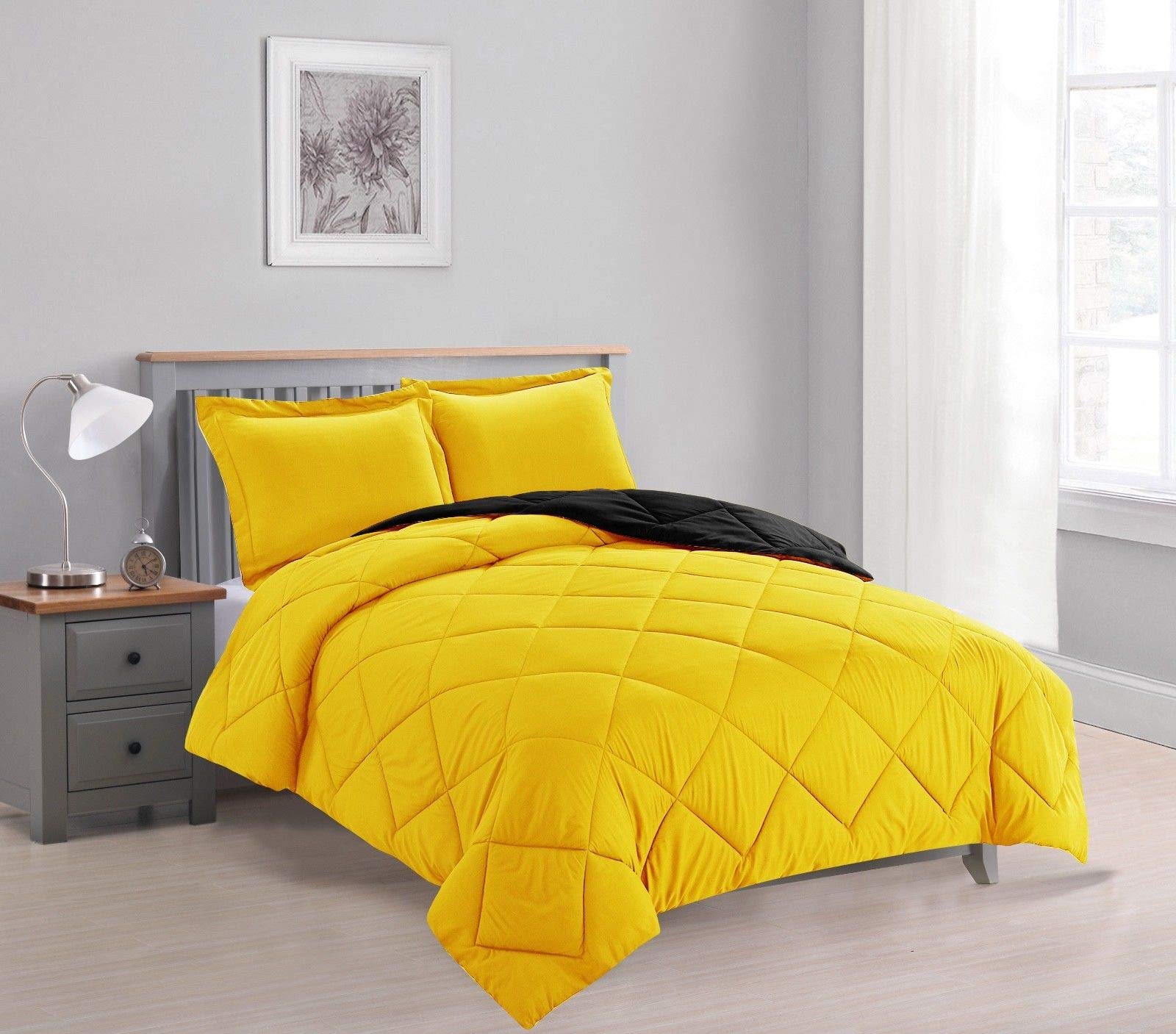 Empire Home 3-Piece Reversible Down Alternative Comforter Set - All Season Soft Bedding - Full Size Yellow & Gray - Perfect for Guest Rooms, Master Bedrooms & Dorm Decor