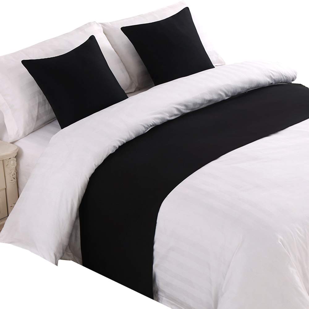Premium Mengersi Solid Bed Runner Scarf - Soft Protector Slipcover for Twin/Twin XL Beds - Elegant Bedroom & Hotel Decor in Classic Black - Perfect for Wedding Rooms, Guest Bedrooms & Luxury Home Styling