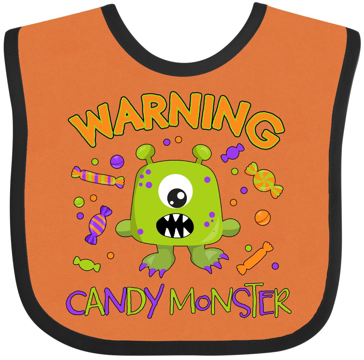 Inktastic Warning Candy Monster Baby Bib - Cute Green Monster Design with Candy Print - Perfect for Halloween, Birthday Parties & Fun Photo Shoots