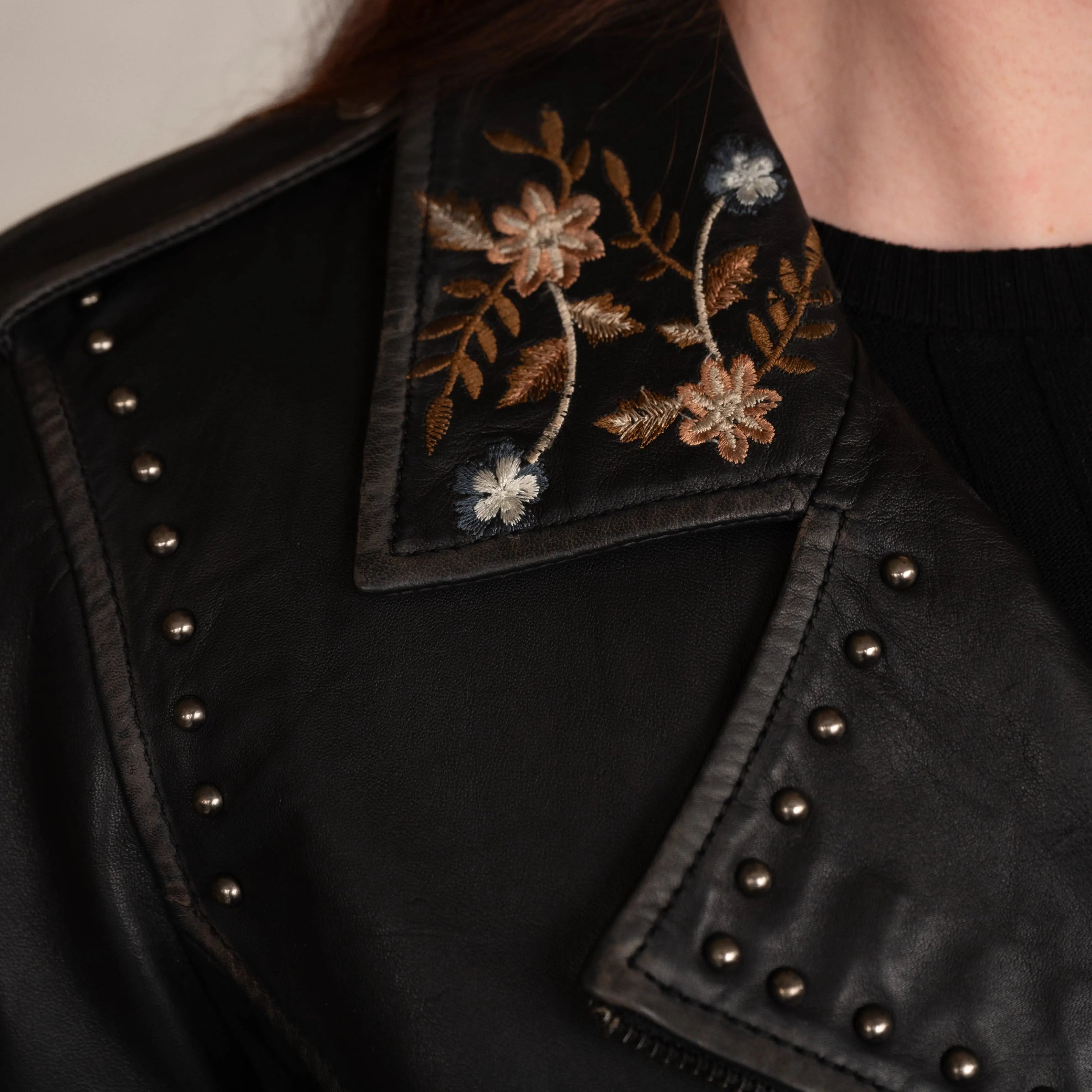 Women's Soft Lamb Leather Jacket with Floral Embroidery - Stylish Outerwear for Fall & Winter Fashion | Perfect for Date Nights, Parties & Casual Outings