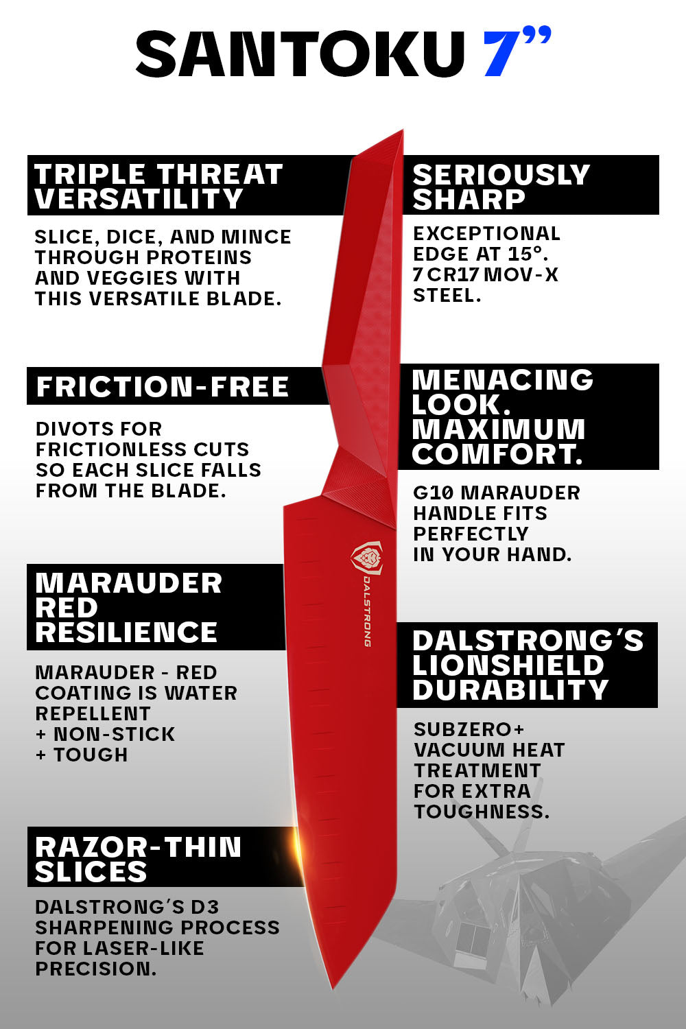 Premium 7-Inch Santoku Knife - Shadow Black Series | RED Edition by Dalstrong | Japanese Style Kitchen Knife for Slicing, Dicing & Chopping Vegetables, Meat & Fish
