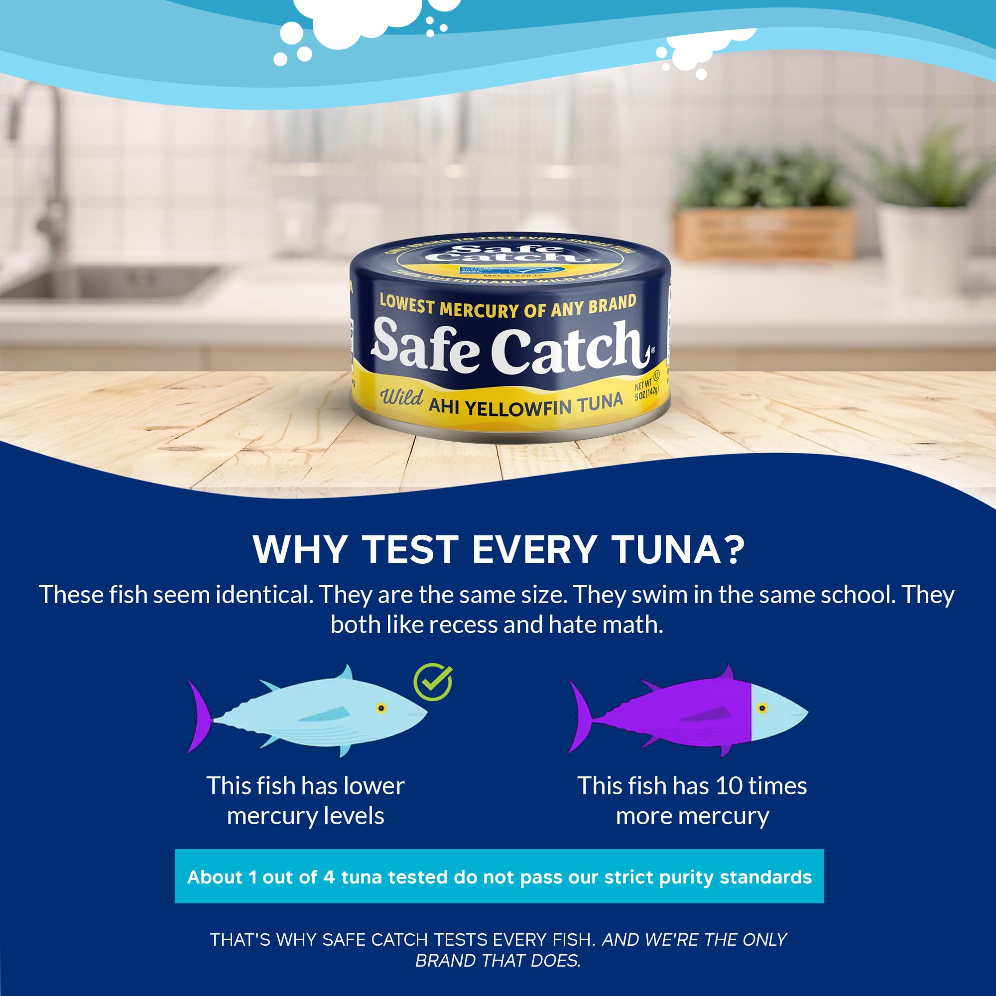 Safe Catch Wild Ahi Yellowfin Tuna Canned - Wild Caught, Low Mercury, High Protein & Omega 3, Gluten-Free, Kosher (Pack of 6) | Perfect for Salads, Sandwiches & Healthy Meal Prep