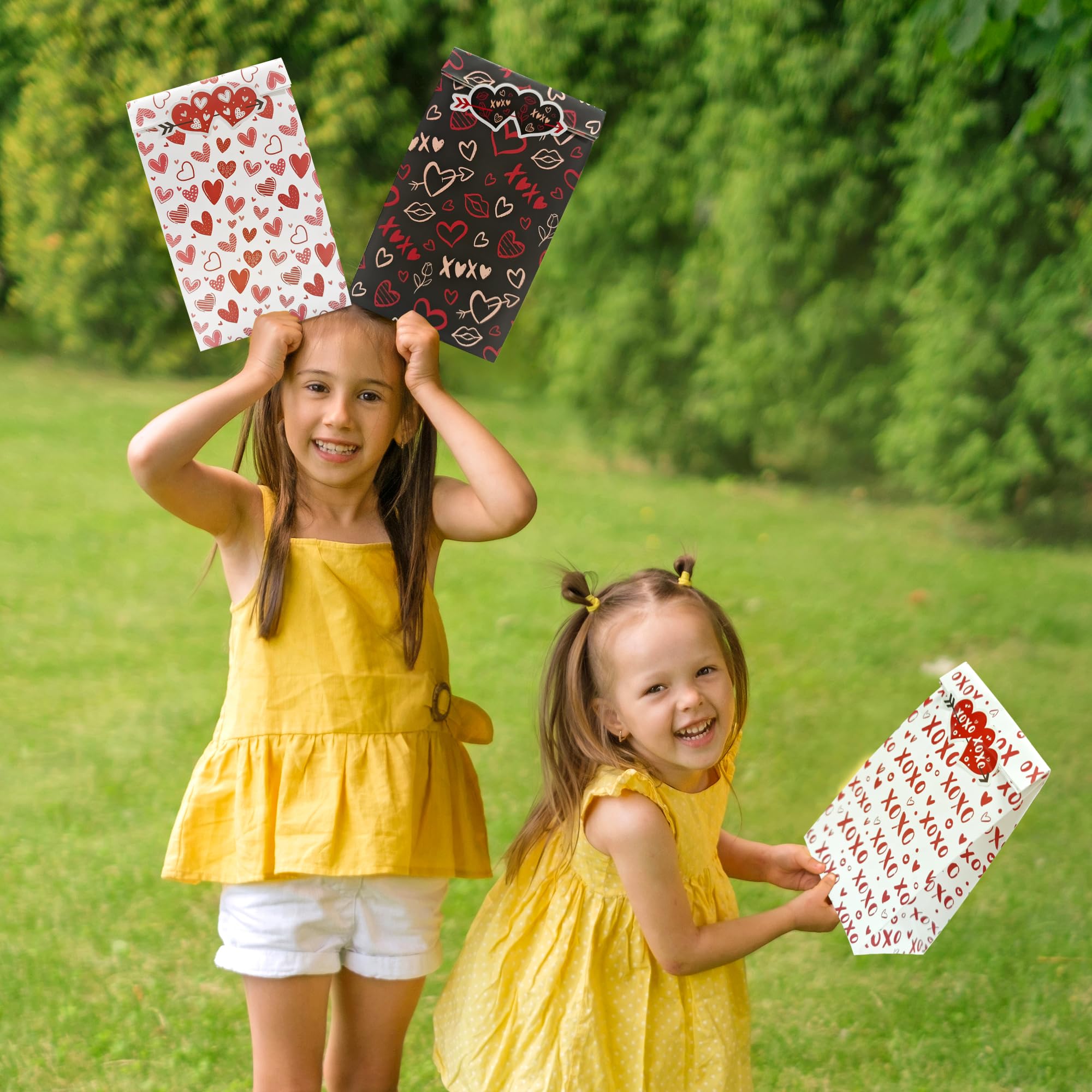 24-Pack Valentine's Day Gift Bags for Kids - Heart-Themed Party Favors with Stickers | Classroom Treat Bags, School Valentine Exchanges & Party Decorations | Perfect for Valentine's Day Celebrations, Classroom Activities & Kids' Parties