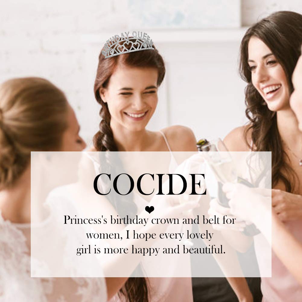 COCIDE Girls Birthday Sash & Women's Tiara Crown Set - Rhinestone Headband, Crystal Hair Accessories for Birthday Parties, Cake Toppers & Special Occasions | Perfect Gift for Her, Bridal Shower & Princess-Themed Events