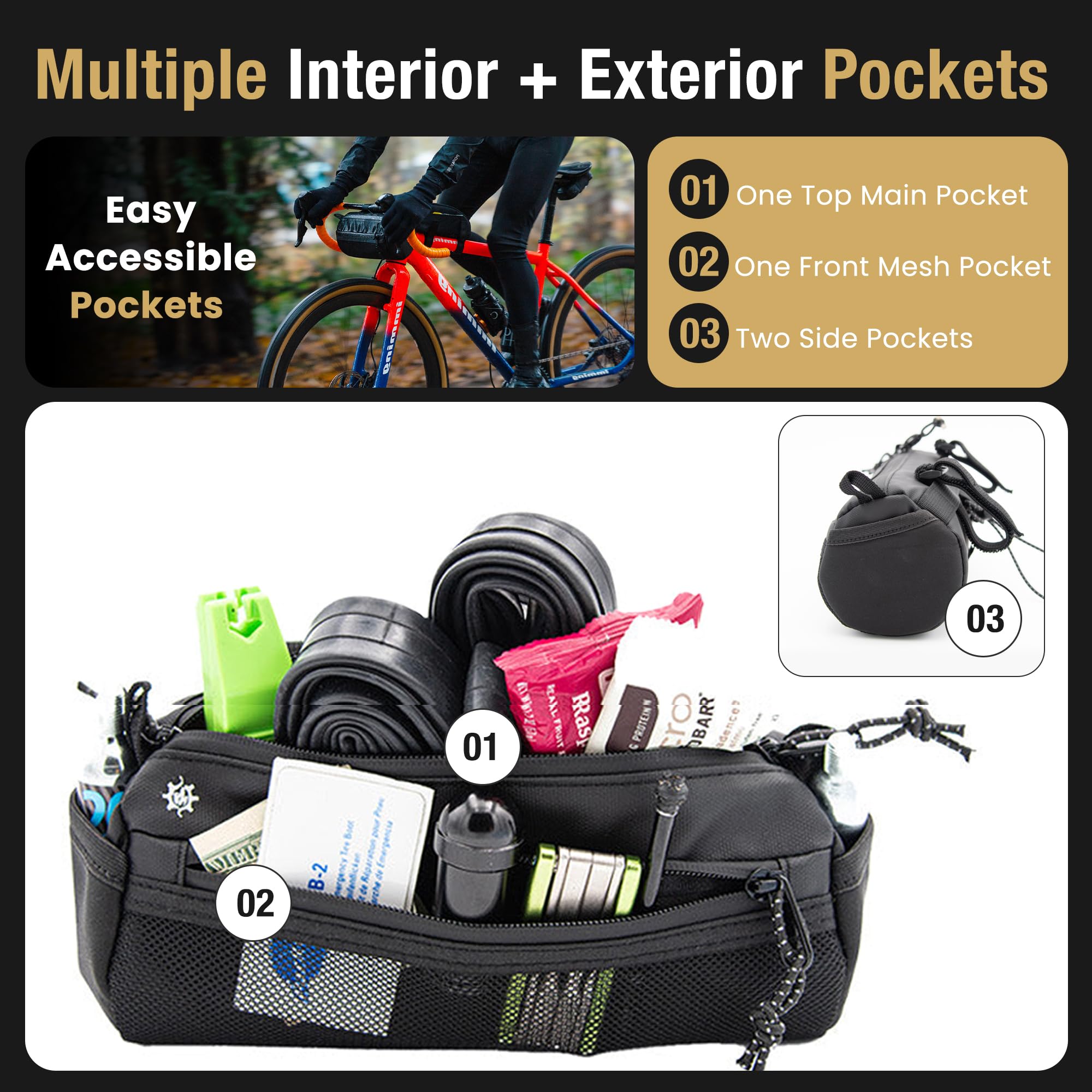 Lumiere & Co. Waterproof Bike Handlebar Bag - Front Bicycle Storage Pouch for Mountain & Road Bikes - Durable Cycling Accessories for Commuting, Touring & Outdoor Adventures