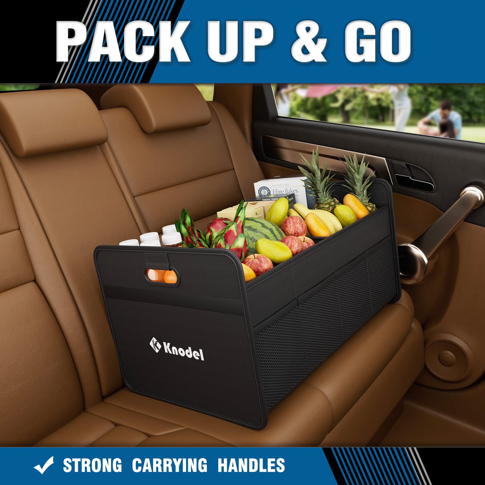 Foldable Car Trunk Organizer with Reinforced Handles - K KNODEL Automotive Storage Organizer for SUV, Sedan & Truck (Medium, Black) | Perfect for Road Trips, Grocery Shopping & Sports Equipment Storage