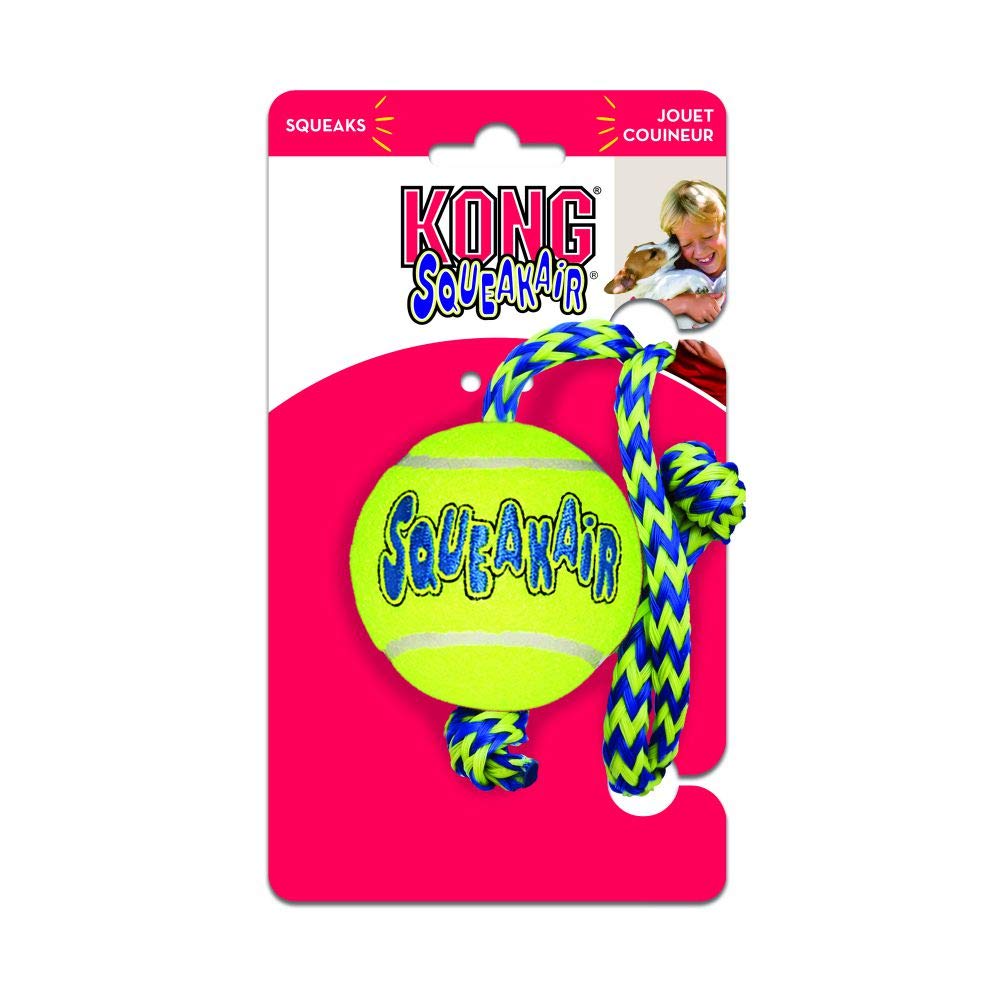 KONG SqueakAir Ball with Rope - Durable Interactive Dog Toy for Medium Dogs (3 Pack) - Perfect for Fetch, Chewing & Outdoor Playtime