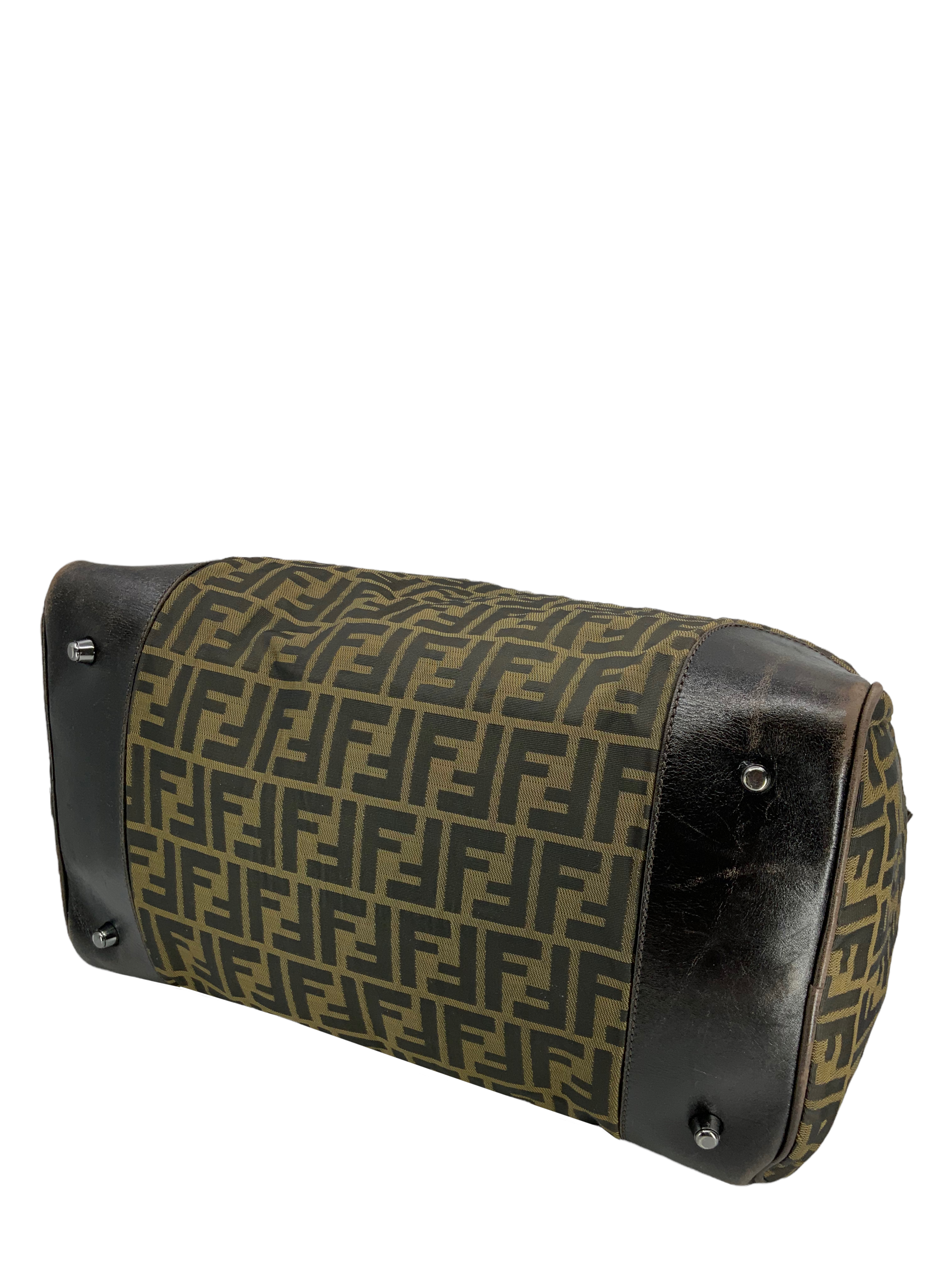 FENDI Zucca Canvas and Leather Small Duffel Bag - Stylish Travel Bag for Women, Perfect for Weekend Getaways & Gym Essentials