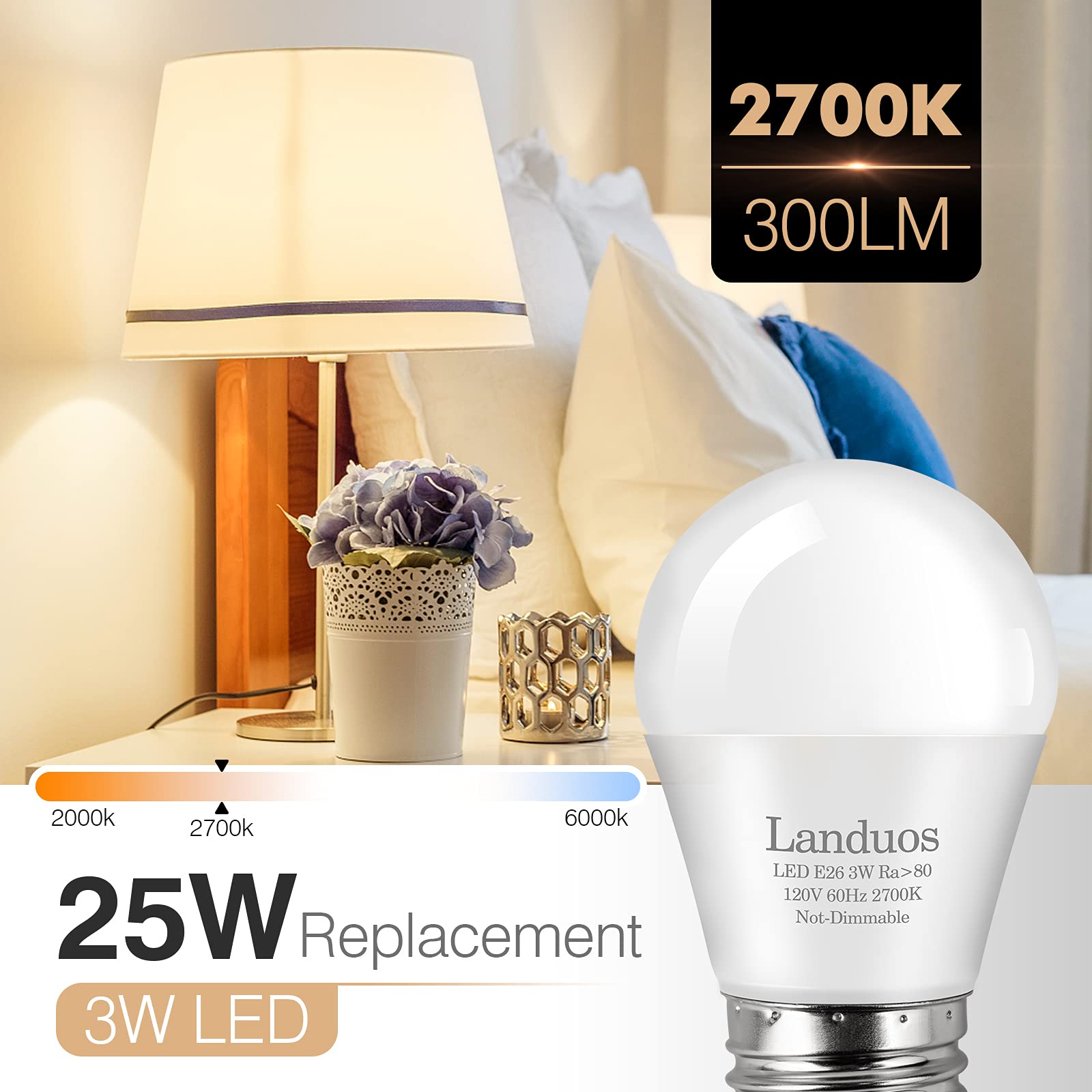25W Equivalent LED Light Bulbs 2700K Warm White, A15 E26 Base, 3W Low Wattage Energy Saving Bulb - Perfect for Night Lights, Table Lamps, and Cozy Home Lighting