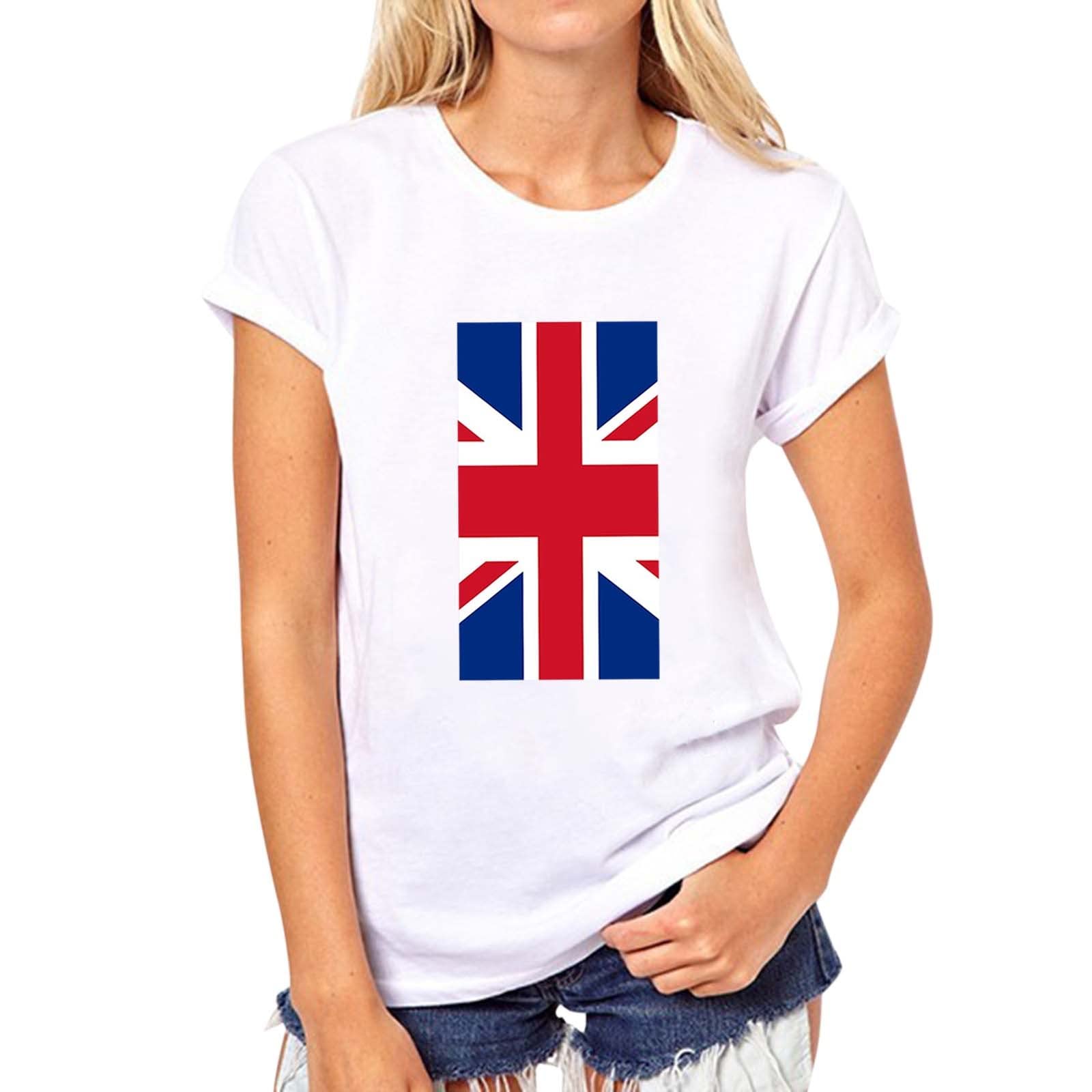 Women's American Flag Print Short Sleeve Tunic Tops - Summer Blouse Loose Fit Crew Neck Shirts for Casual Wear, Beach Outings & Patriotic Events