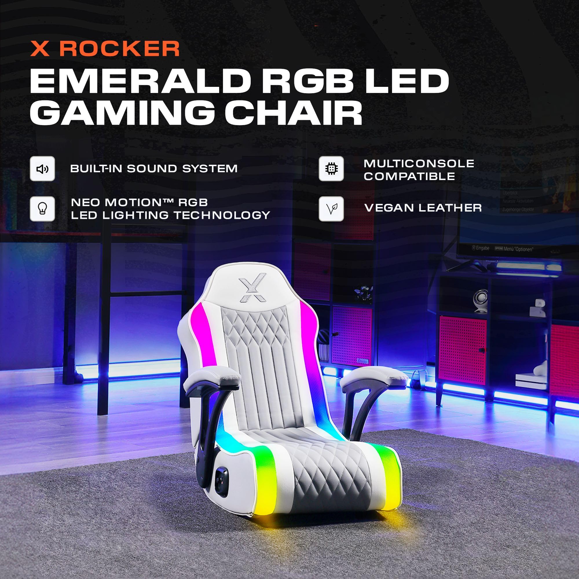 X Rocker Video Gaming Floor Rocker Chair with Built-in Audio Speakers - Foldable Gaming Chair for Bedroom, Game Room or Living Room - Perfect Gift for Gamers, Boys, Girls & Teens Ages 5-17 - Ideal for Gaming, Movie Nights & Relaxing
