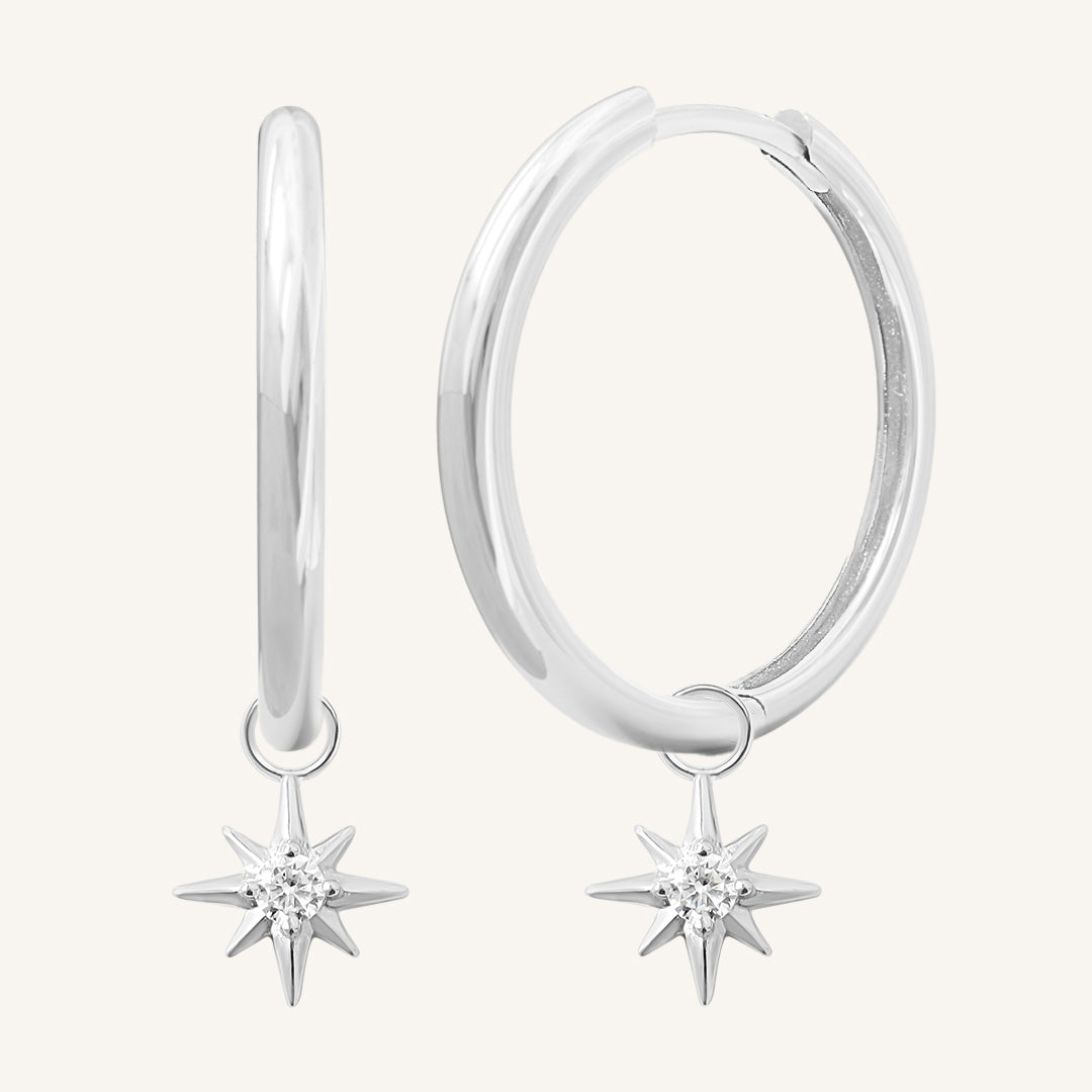 Contentment Star Plain Hoops - Minimalist Sterling Silver Earrings for Women | Everyday Wear, Gift Giving & Special Occasions