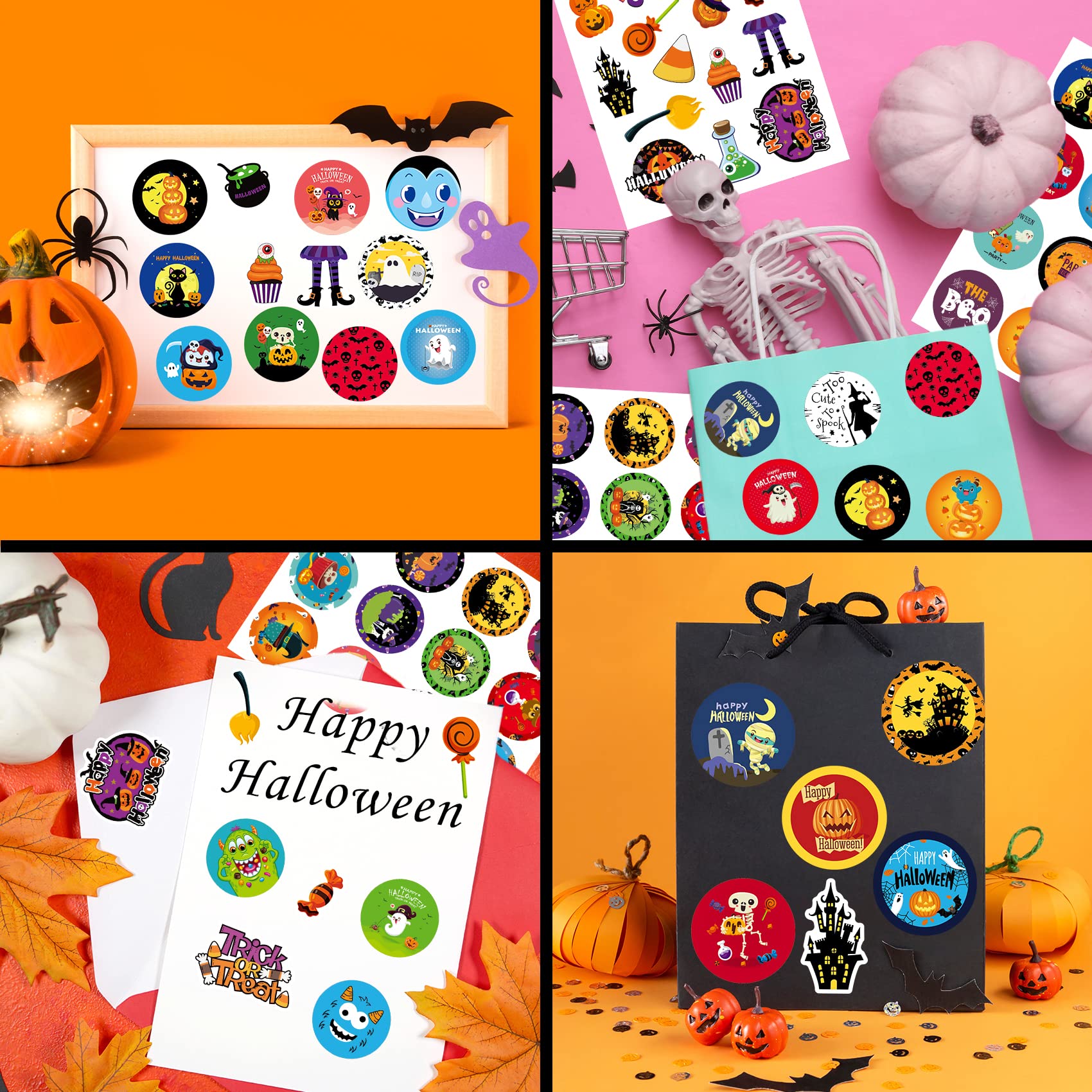 408PCS Halloween Stickers Bulk - Cute Round Pumpkin Stickers for Kids, Party Favors, Envelopes & DIY Crafts | Perfect for Halloween Decorations, School Projects & Scrapbooking