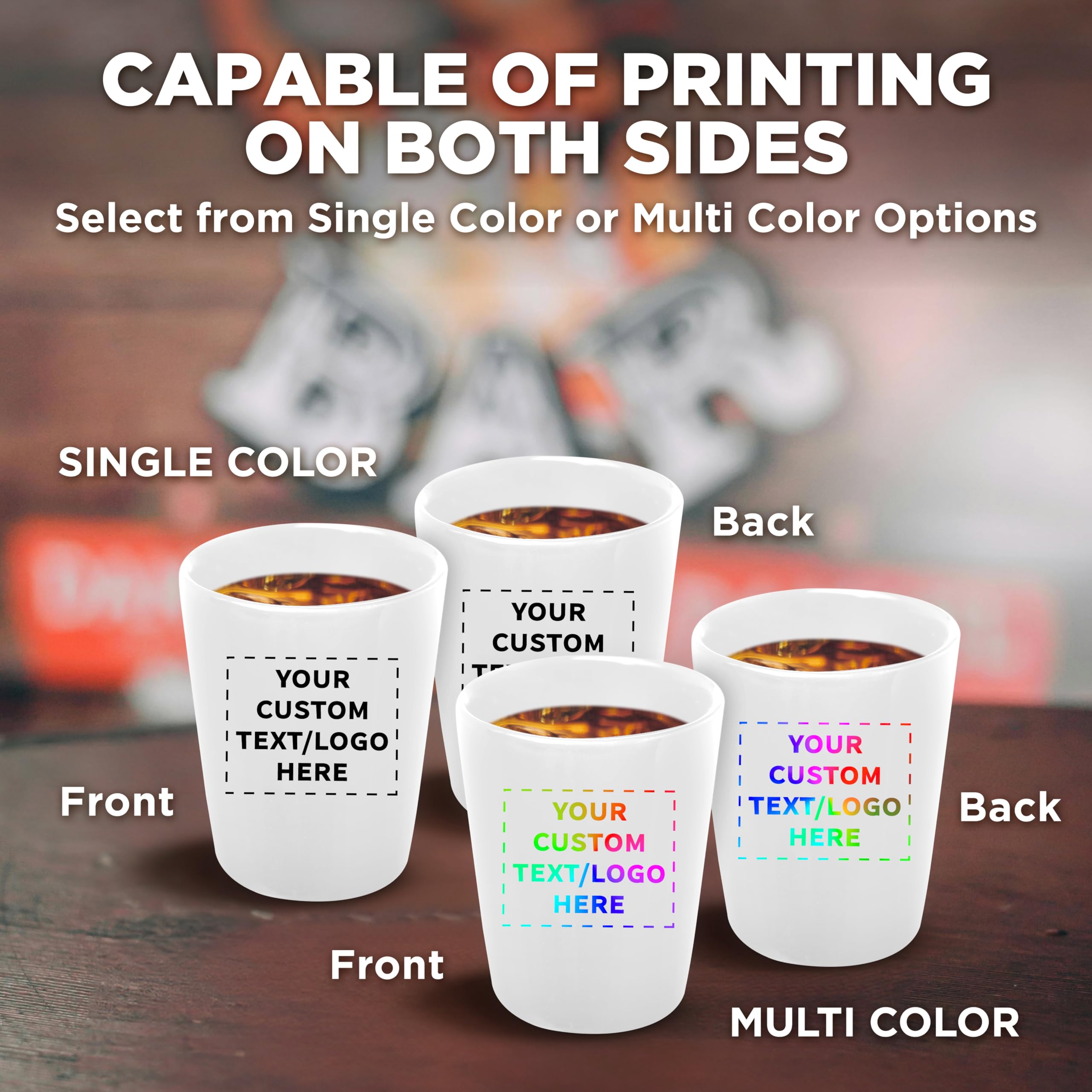 50-Piece Customizable Ceramic Shot Glasses Set (2 oz) - Personalized Text & Logo - Glossy White Barware for Parties, Weddings & Events - Durable Drinkware for Cocktails, Tequila & Shots