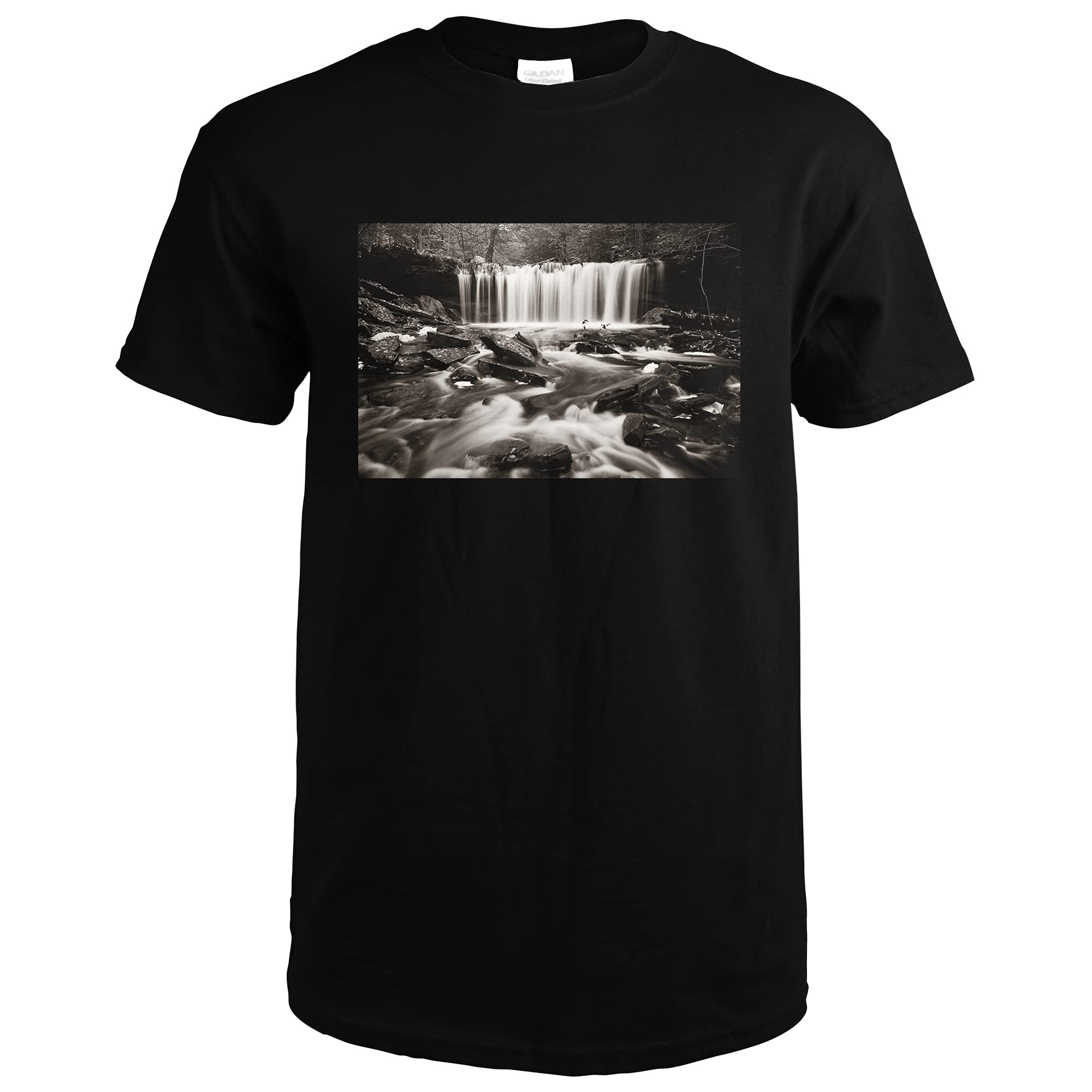 Premium Waterfall Black & White Photography T-Shirt (A-90875) - Perfect for Outdoor Adventures, Travel & Casual Wear