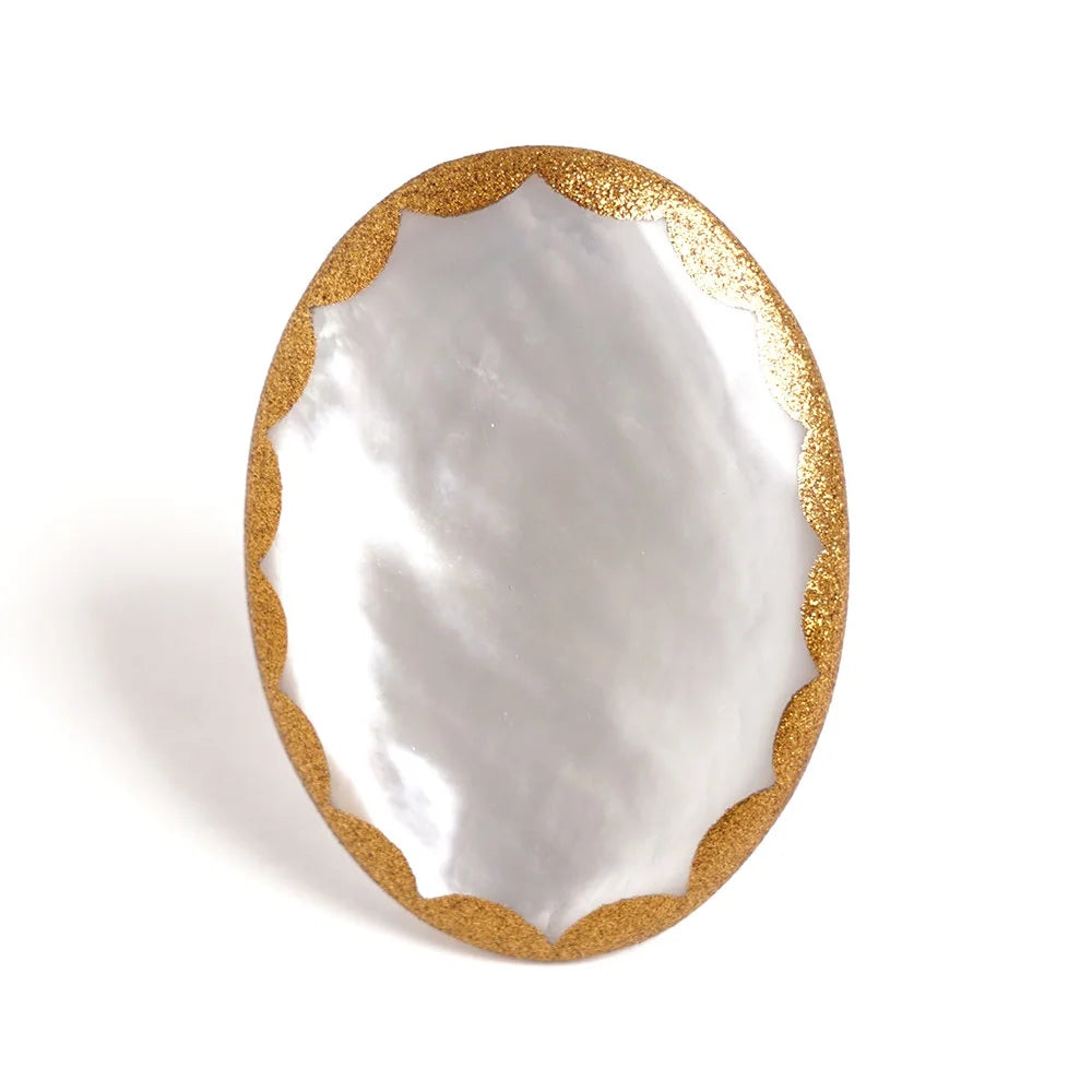 Exquisite Maki-e Urushi Lacquer Brooch with White South Sea Pearl Shell - Traditional Japanese Lacquer Jewelry - Elegant Frame Design for Women's Formal Wear & Special Occasions