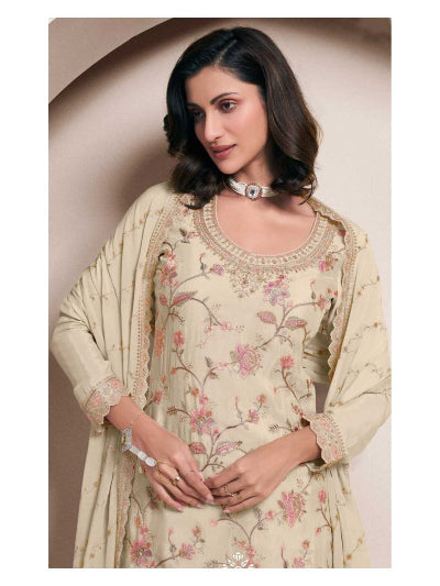 Saanjh Ivory Elegant Embroidered Sharara Palazzo Suit Set for Women | Traditional Indian Wedding Outfit | Perfect for Festivals, Parties & Special Occasions