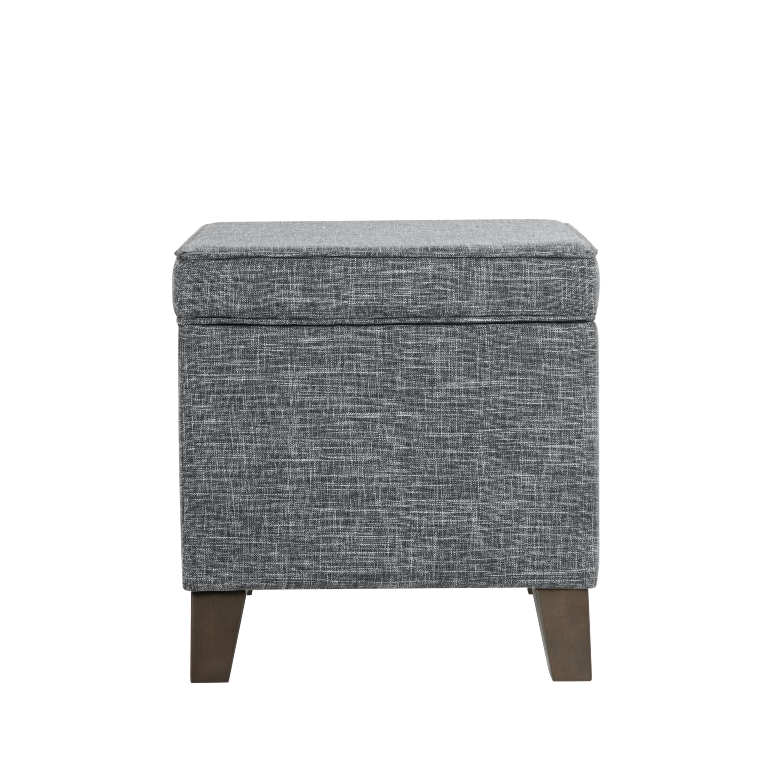 HomePop Medium Square Storage Ottoman with Hinged Lid - Grey Storage Bench for Living Room & Bedroom | Multi-Functional Footrest, Seating & Hidden Storage Solution for Small Spaces