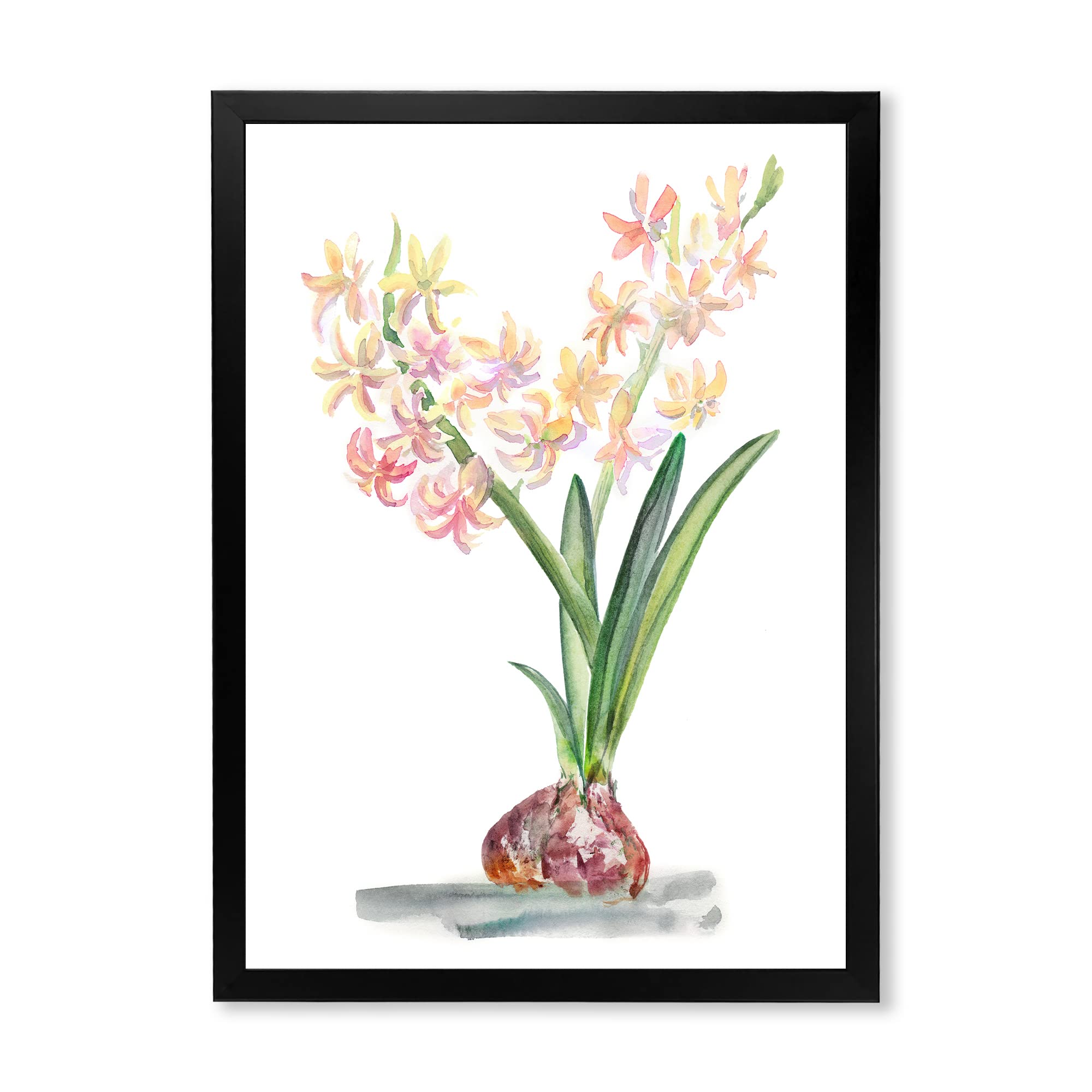 DesignQ Blossoming Hyacinth Spring Floral Framed Wall Art - Traditional Home Decor for Living Room, Bedroom & Office