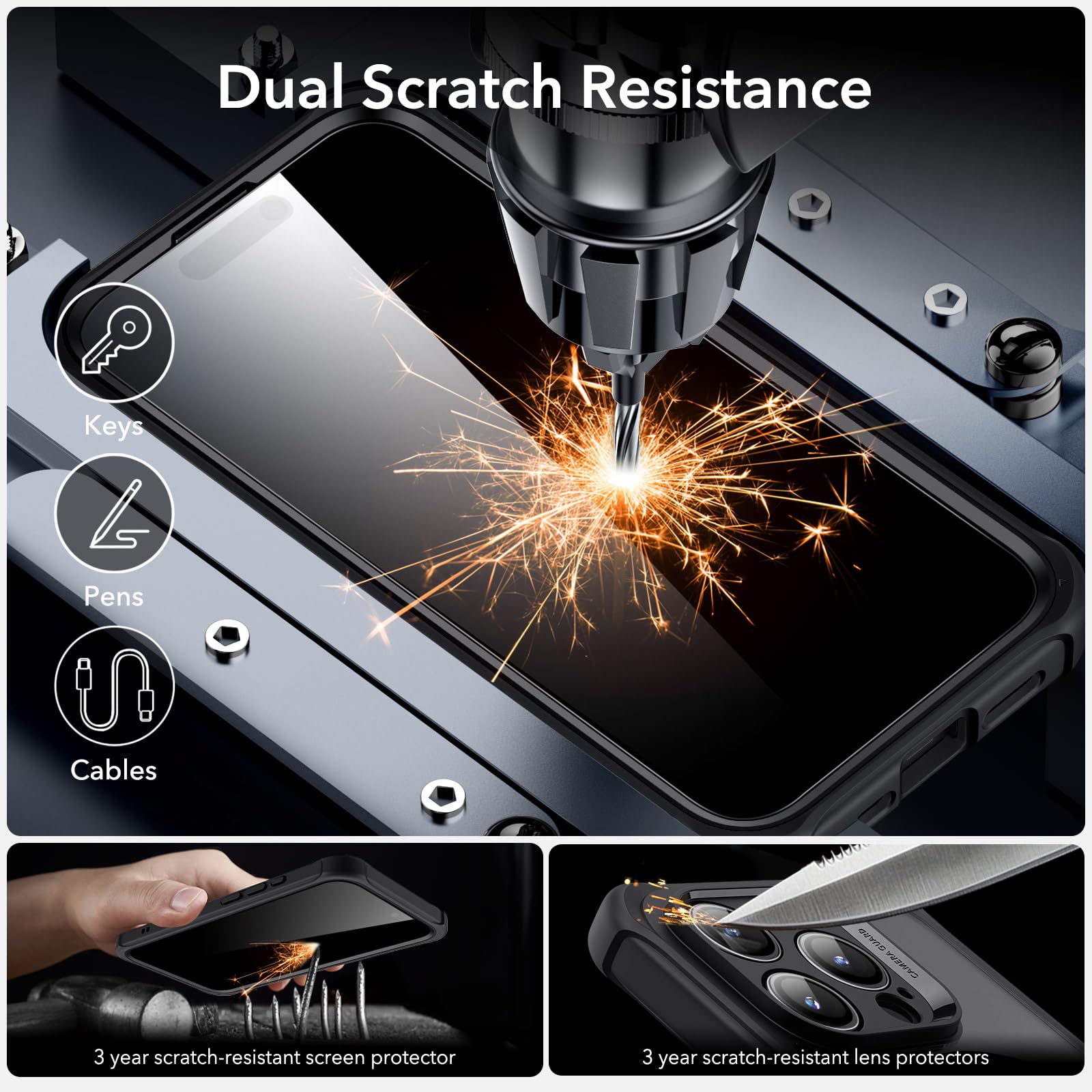 ESR for iPhone 15 Pro Max Case with MagSafe - Military-Grade Protection, Scratch Resistant, Clear Black Armor Series | Includes Individual Lens Protectors | Perfect for Outdoor Adventures & Daily Use
