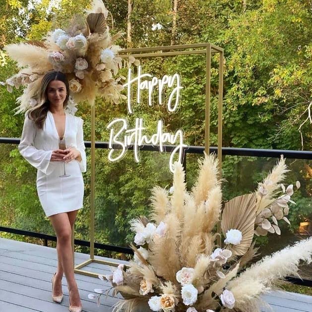Happy Birthday Neon Signs - Large LED Light Up Sign for Party Decorations, Dimmable Switch (Warm White-2 Line) | Perfect for Birthday Backdrops, Home Decor & Event Lighting