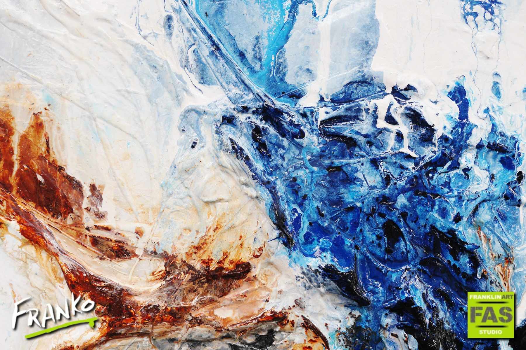 Deep Blue Umber 75cm x 100cm White Blue Abstract Canvas Painting - Modern Wall Art for Living Room, Bedroom & Office Decor
