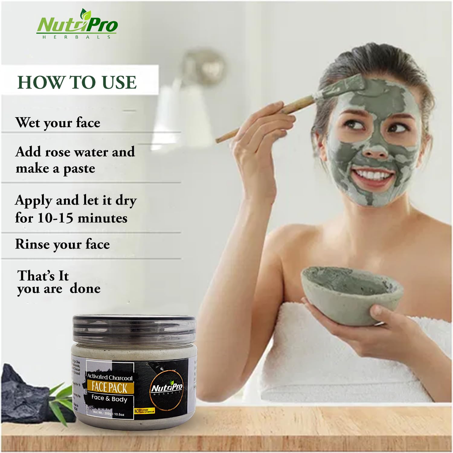 NutriPro Charcoal Face Mask 300gm - Deep Cleansing, Detoxifying & Skin Revitalizing Treatment for All Skin Types | Purifies, Rejuvenates & Brightens Dull Skin | Perfect for Daily Skincare Routine & Spa Nights