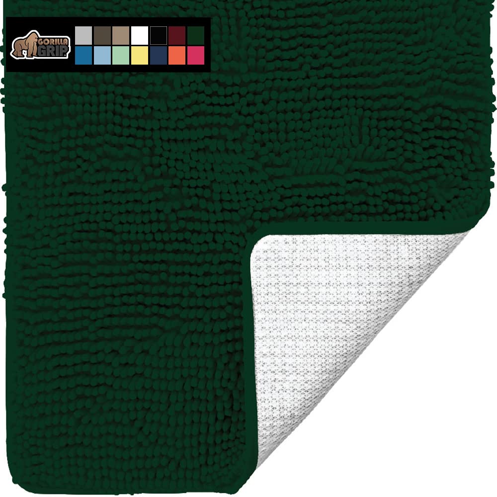 Gorilla Grip Bath Rug 24x70 Inches, Super Soft Absorbent Chenille Bath Mat with Non-Slip Rubber Backing, Quick-Dry Microfiber Shaggy Rug for Bathroom, Machine Washable Plush Floor Mat - Perfect for Bathtub, Shower and Bathroom Floor (Hunter Green)