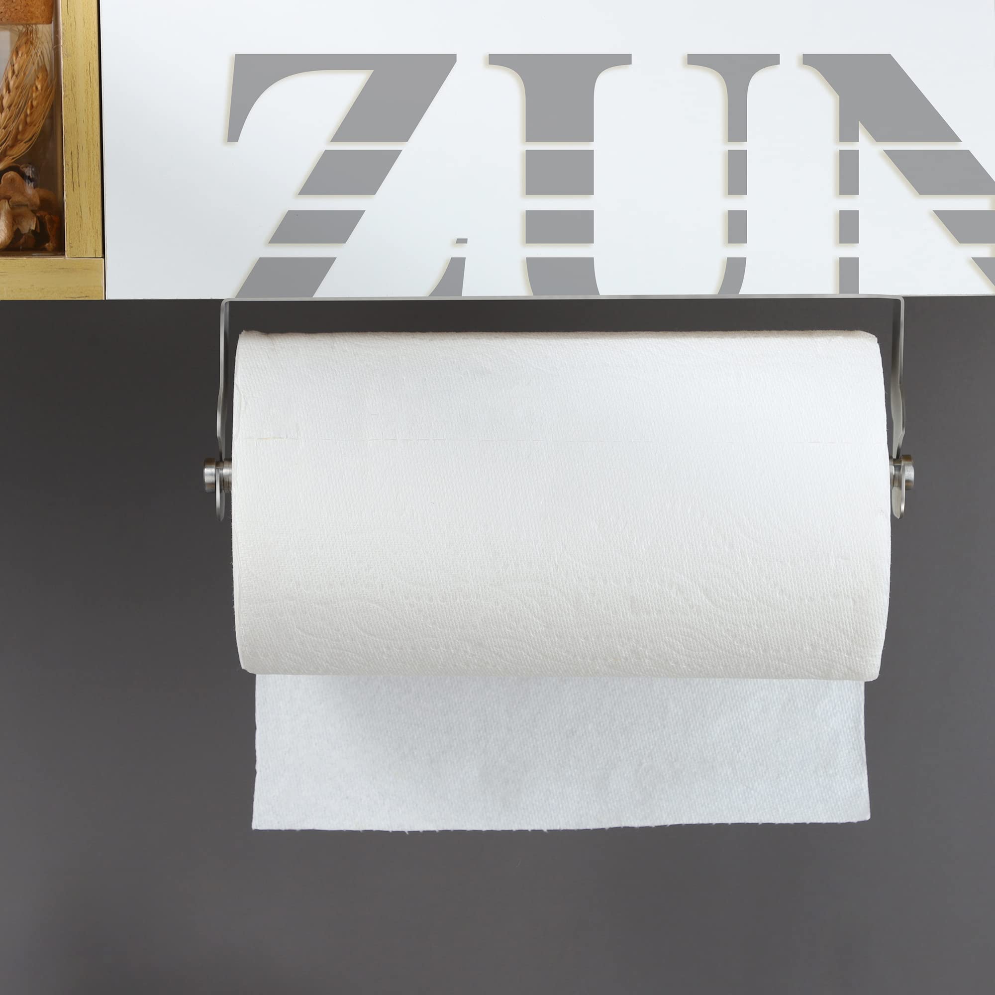 Stainless Steel Self-Adhesive Paper Towel Holder - Under Cabinet or Wall Mount for Kitchen, Bathroom & Office - Heavy Duty ZUNTO Big Roll Towel Dispenser