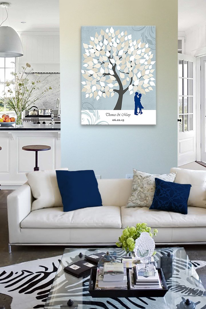 Custom Couple's Romance Tree Canvas Wall Art - Personalized with Names & Date - 20