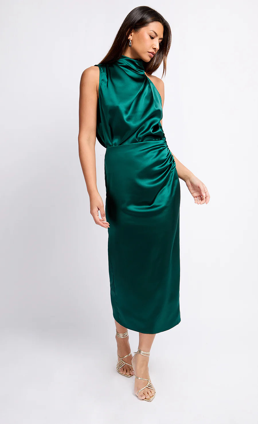 Aubrey Satin Drape Skirt for Women - Elegant Green Midi Skirt with Flowy Hem | Perfect for Parties, Weddings & Office Wear